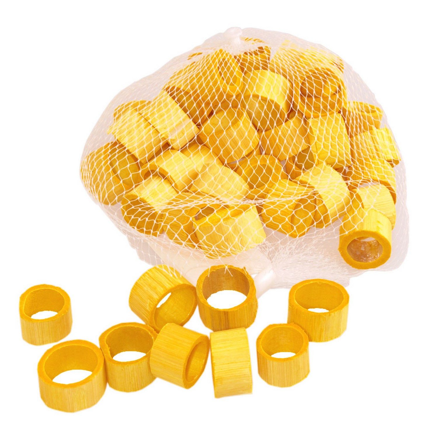Deko AS Bastelnaturmaterial Bambusringe Gelb - 1 Netz mit ca. 50 Stk.- 23838-1,5-10