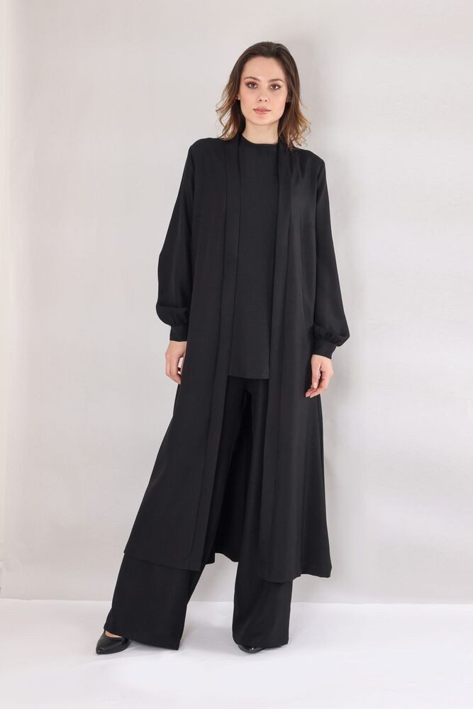 fashionshowcase Blusenkimono Langer Damen Cardigan in Leinenoptik mit Gürtel Langärmlig, Oversize Schnitt