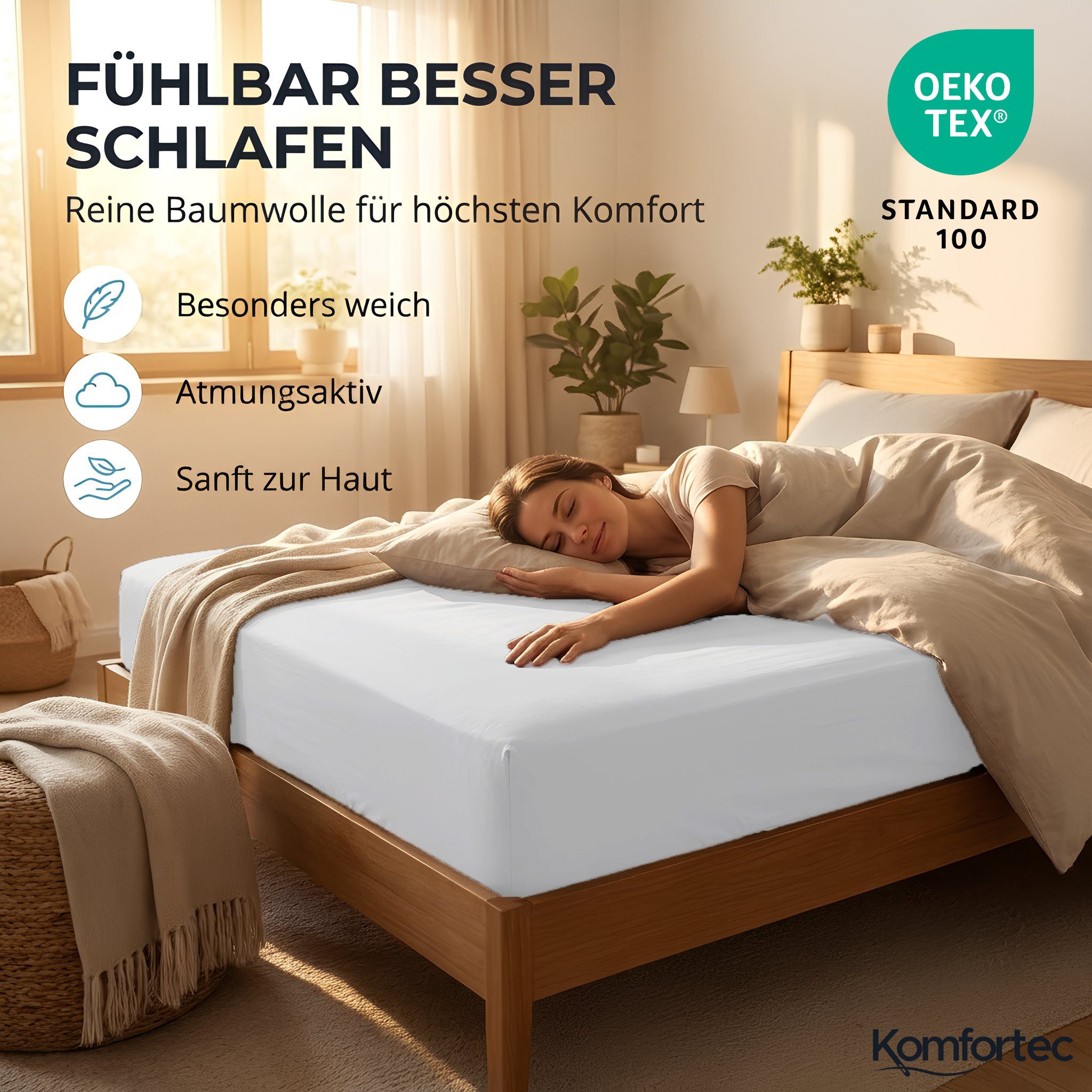Komfortec Spannbettlaken Jersey Spannbettuch, 90x200, 140x200, 160x200, 180x200 oder 200x200 cm, 100% Baumwolle (135 g/m), Gummizug: Rundum, (1 Stück), OEKO-TEX – Bild 4 von 5