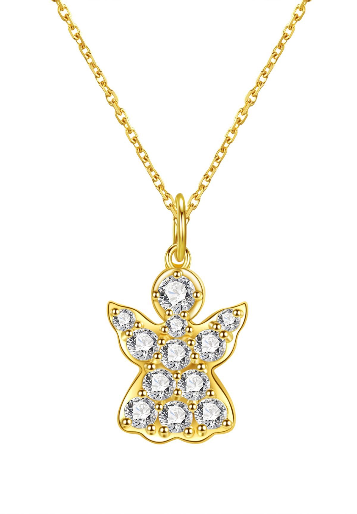 Dear Me Goldkette mit Engel Anhänger, 585er Gelbgold, Taufgeschenk Schutzengelkette aus 14K Echtgold, Massivgold Schmuck