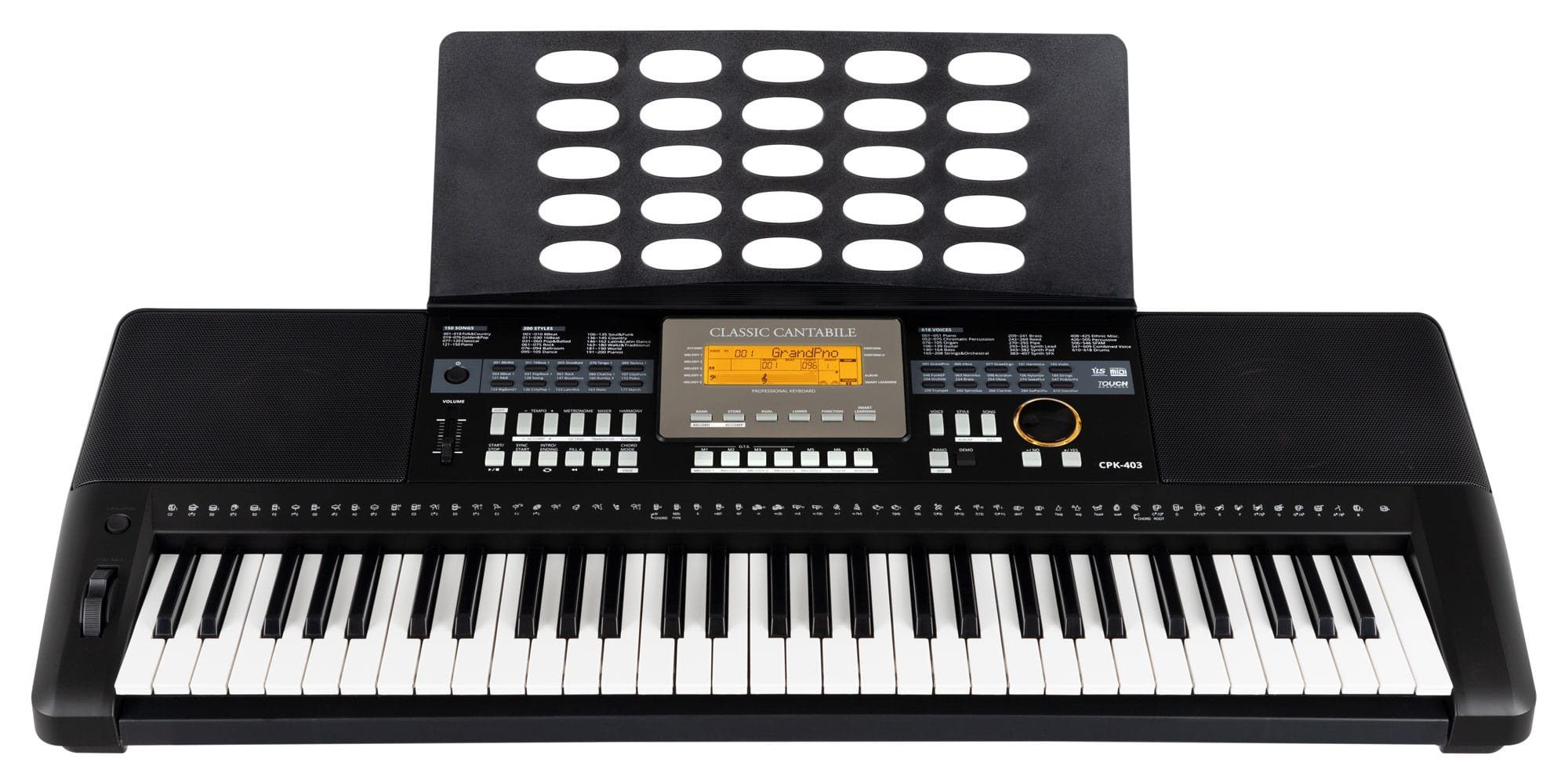Classic Cantabile Home-Keyboard CPK-403 - Arranger-Keyboard mit 61 anschlagdynamischen Tasten (Deluxe-Set, 5-St., inkl. Ständer, Bank, Tasche, Kopfhörer und Schule), 618 Klänge, USB, DSP-Klangprozessor und Begleitautomatik