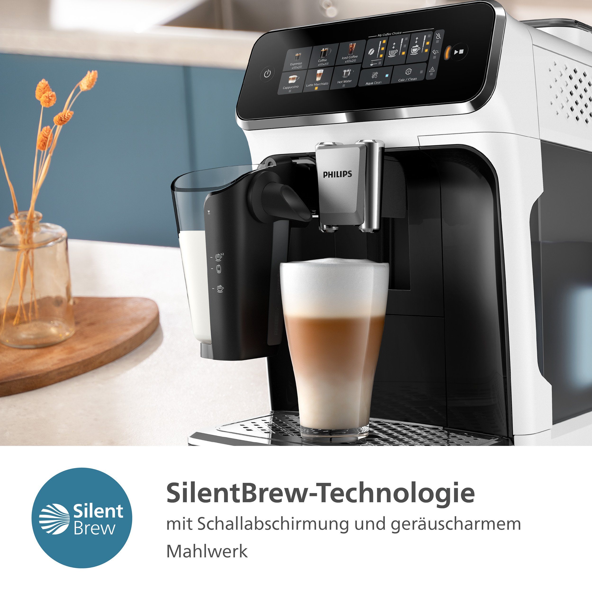Kaffeevollautomat Weiß/Schwarz 3300 LatteGo-Milchsystem, mit Series, EP3343/50 6 Philips Kaffeespezialitäten,