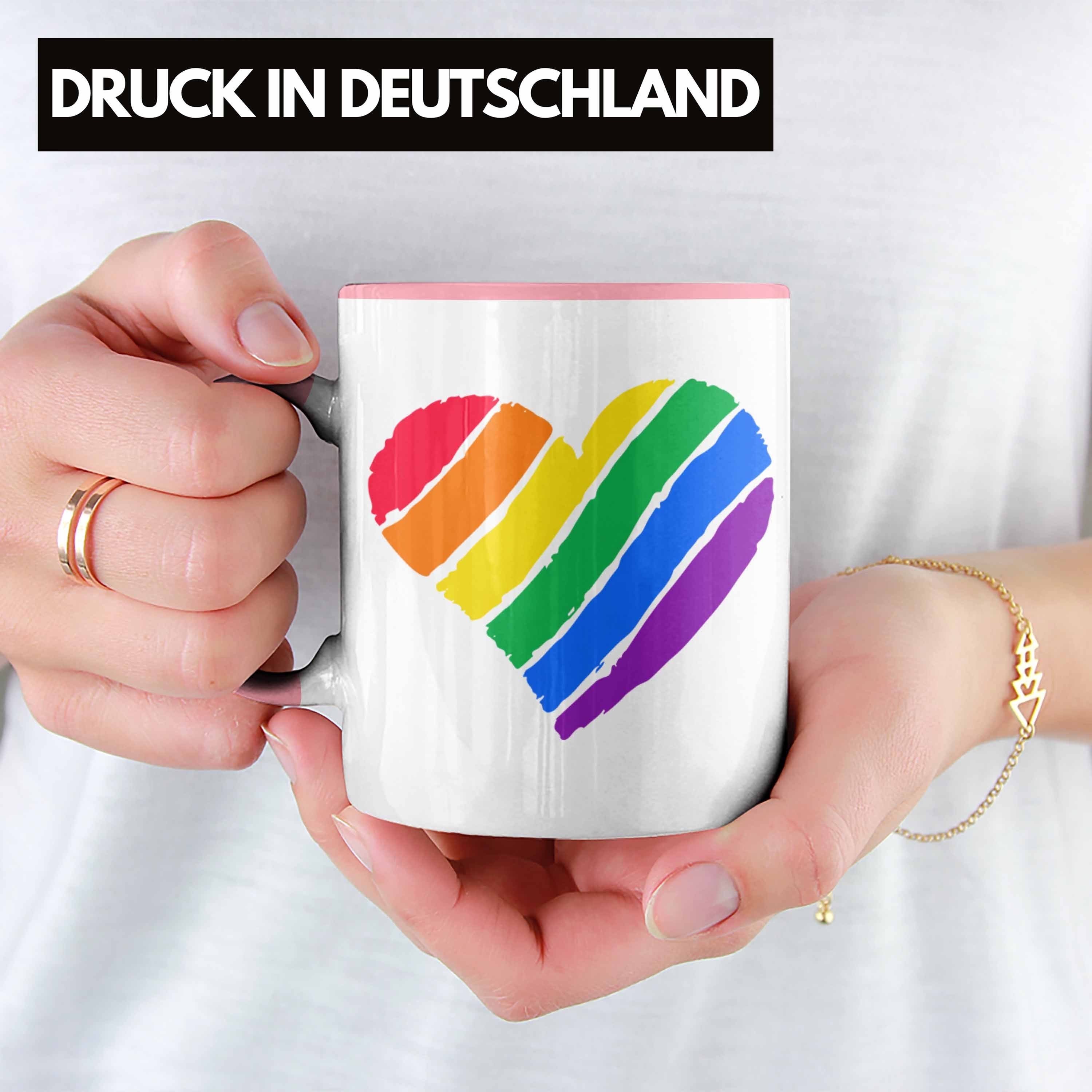 Trendation Tasse Herz Transgender Regenbogen Grafik Trendation - Tasse Pride LGBT Rosa Geschenk Lesben Schwule