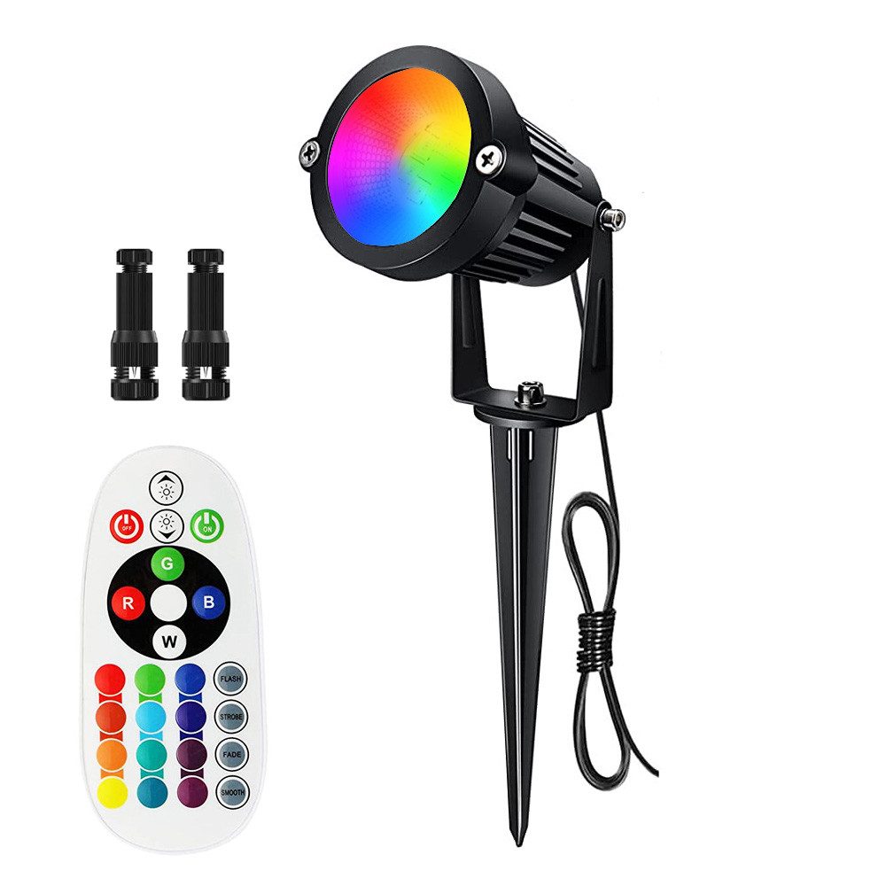 Rosnek LED Gartenleuchte RGB, 16 Farben, Fernbedienung, dimmbar, Erdspieß, LED fest integriert, Warmweiß Outdoor Spotlight für Garten, Terrasse, Wege