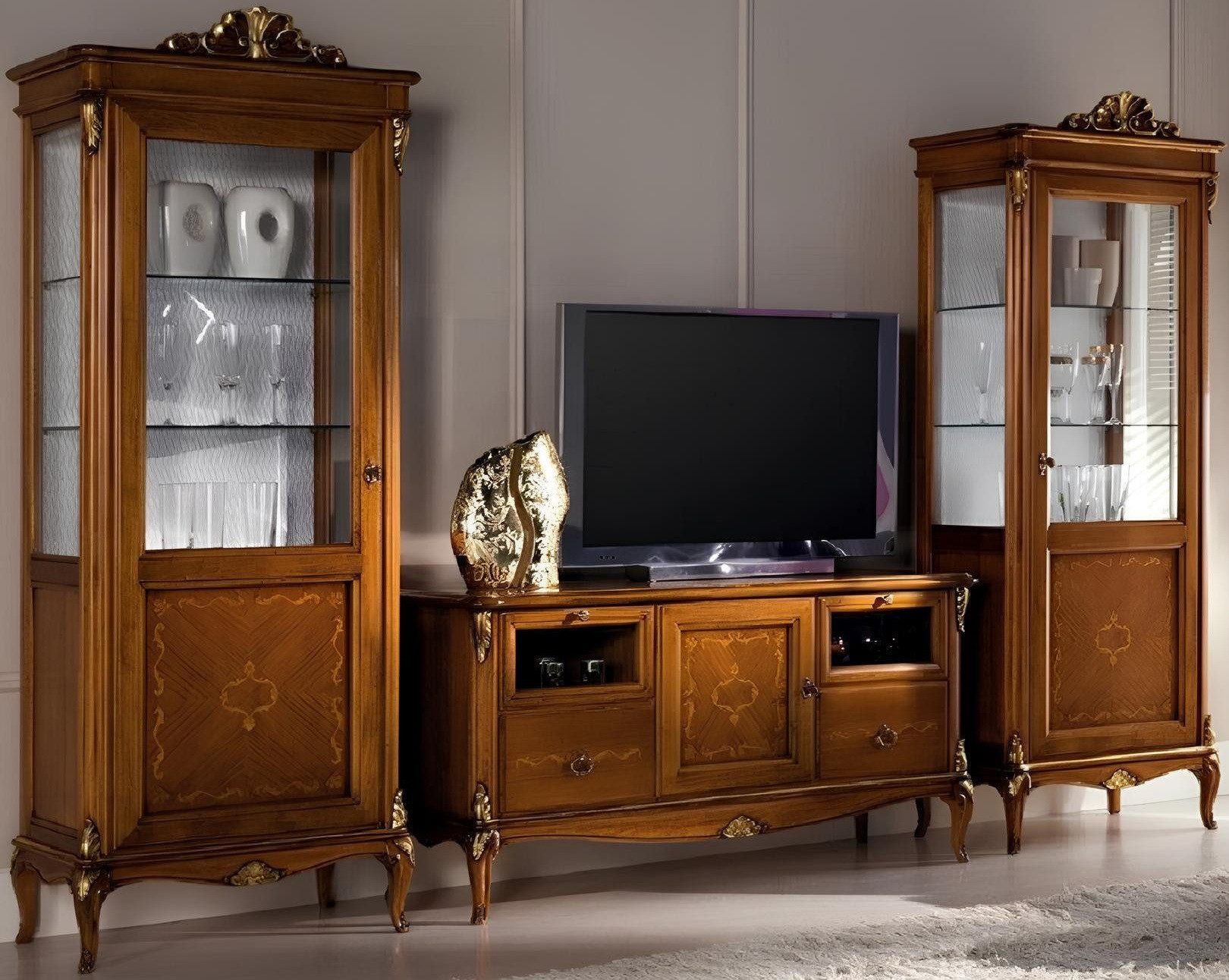 Xlmoebel Wohnwand Italienischer Barock TV-Schrank mit eleganter Schublade und Stauraum, (1-St., Lowboard), Hergestellt in Italy