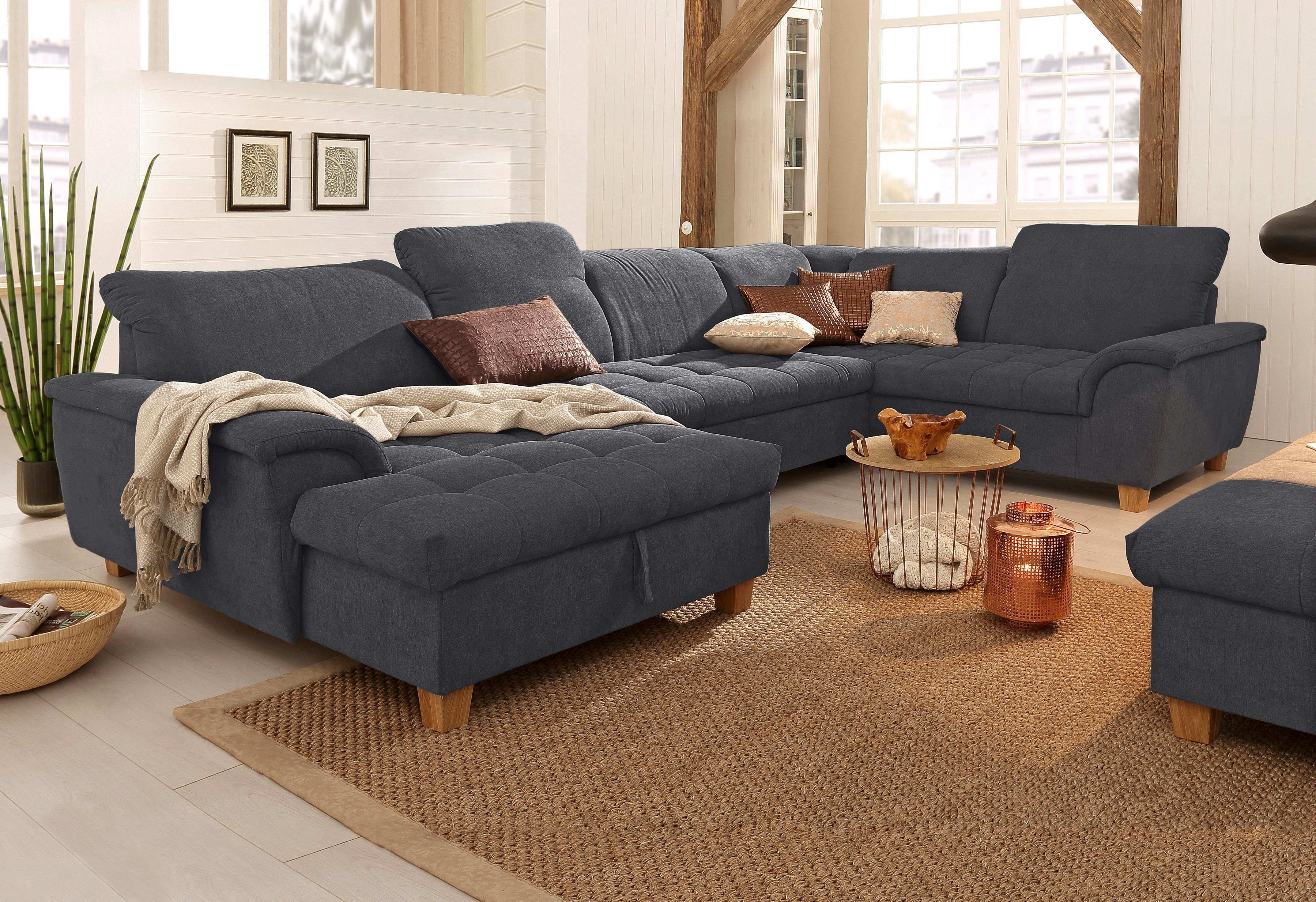 Home affaire Wohnlandschaft Lyla U-Form, wahlweise mit Rückenfunktion und zusätzlich mit Bett + Bettkasten