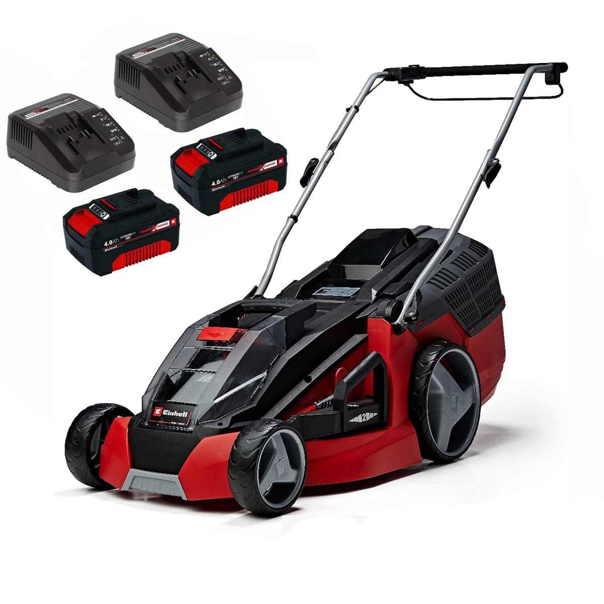 Einhell Akkurasenmäher Rasenmäher GE-CM 43 Li M Kit 36V, 43 cm 2 x 4,0 Ah Akku +2 x Ladegerät