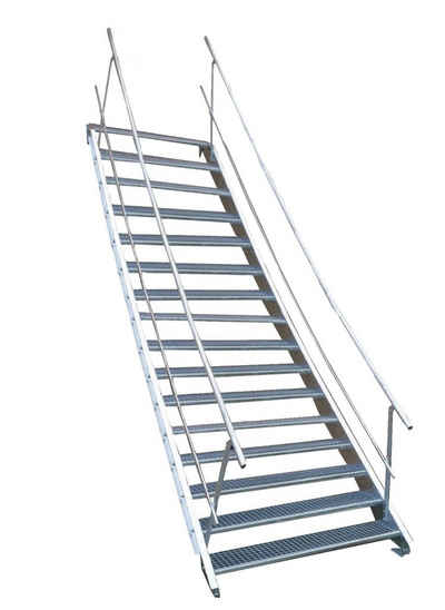 SRM Design Außentreppe 16 Stufen Stahltreppe beidseitig Geländer Breite 100 cm Höhe 274-340cm