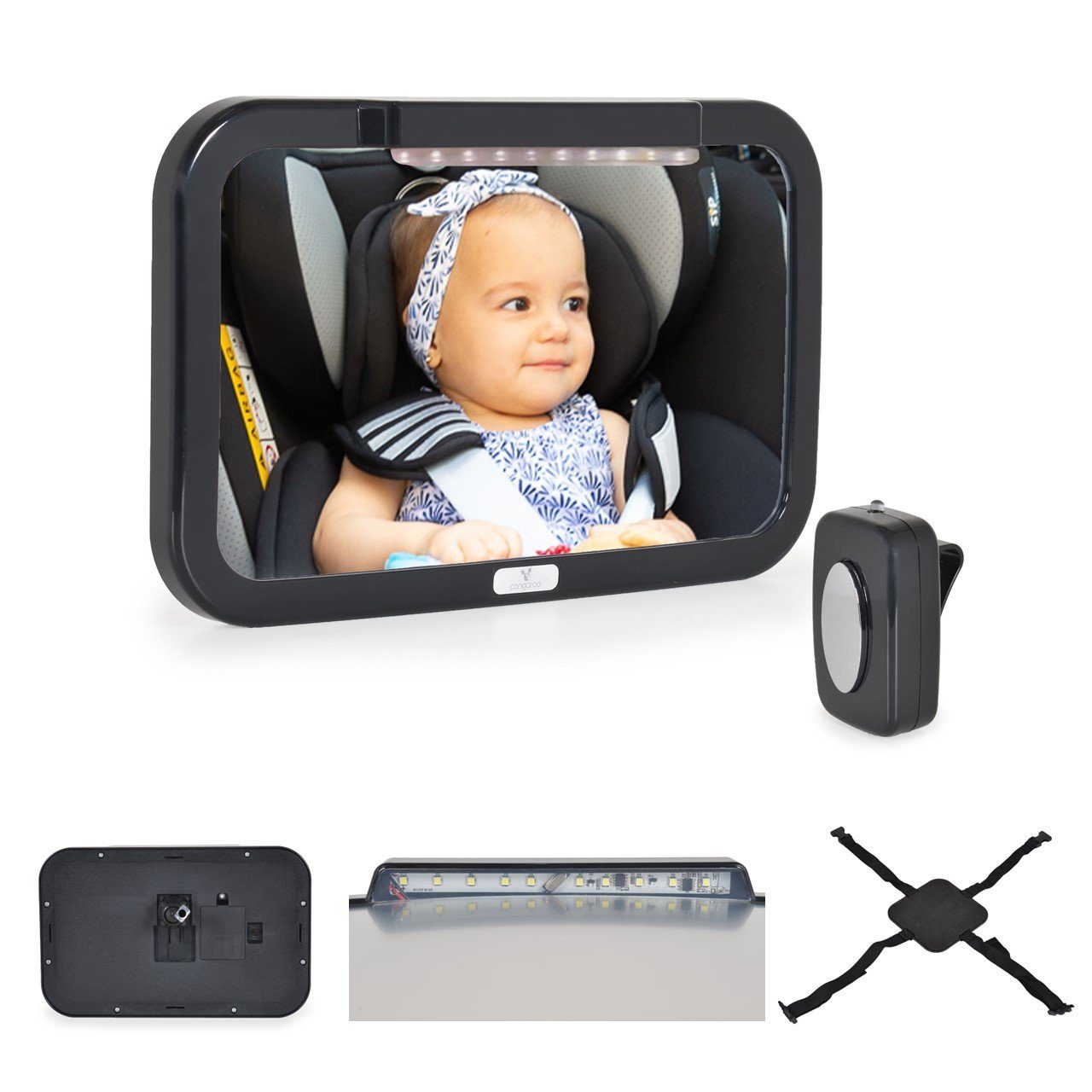 Autospiegel verstellbar Cangaroo LED-Licht, Autokindersitz Fernbedienung Rücksitzspiegel Kinder