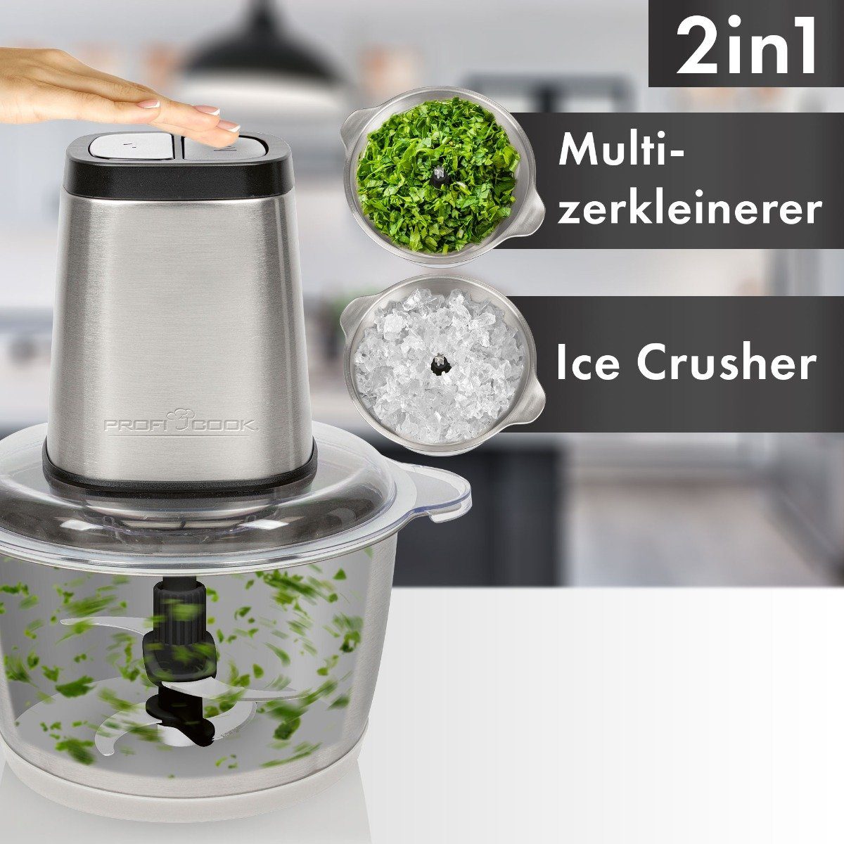 ProfiCook Zerkleinerer PC-MZ 1227, Zerkleinerer Küche elektrisch, Ice Crush-Funktion