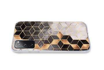 MuchoWow Handyhülle Abstrakt - Würfel - Gold - Muster - Schwarz - Weiß, Phone Case, Handyhülle Samsung Galaxy S20 FE, Silikon, Schutzhülle