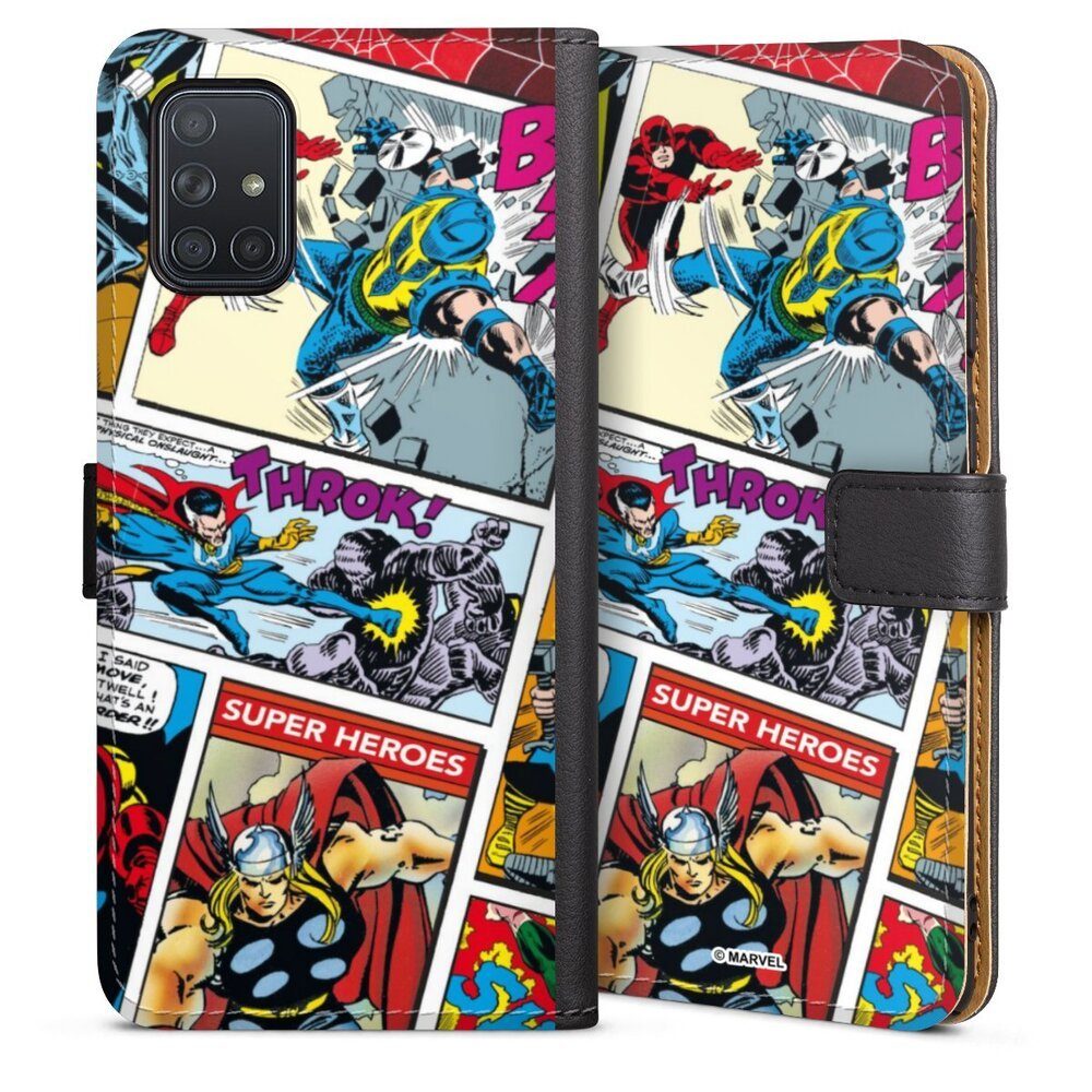 DeinDesign Handyhülle Marvel Retro Comic Blue, Samsung Galaxy A71 Hülle Handy Flip Case Wallet Cover
