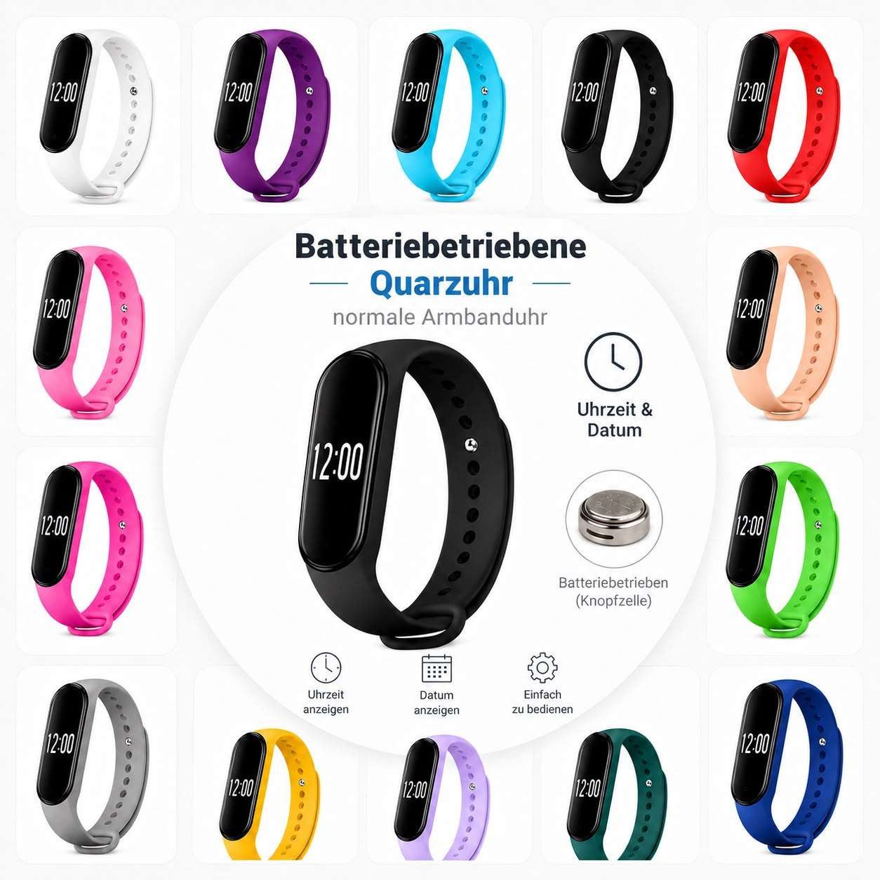 Taffstyle Quarzuhr Digitale Armbanduhr Silikon LED Sportuhr Gummi Kinderuhr Unisex bunt, (Batteriebetriebene LED-Uhr – kein Aufladen und kein Ladekabel nötig) – Bild 4 von 4