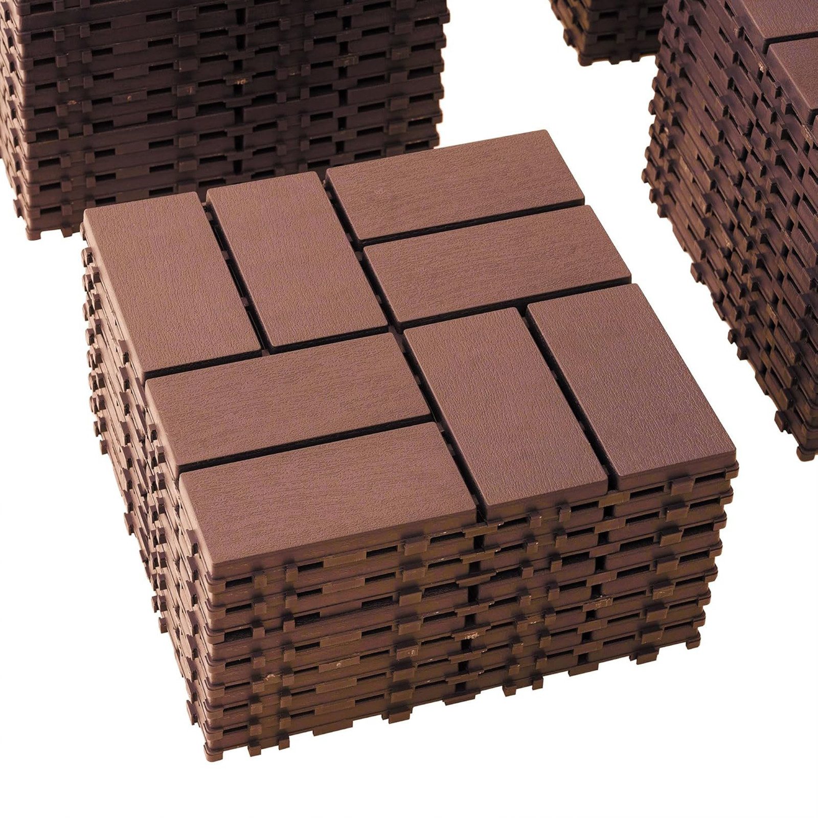 PFCTART Terrassendielen Terrassenfliesen mit Klicksystem, Kunststoff Bodenfliesen, 4,09 m², BxL: je 30.48x30.48 cm, 20 mm Stärke, (Set, 44-St., 30,48×30,48 cm, für Balkon, Terrasse, Garten & Innenbereich), Einfache Installation, wetterfest & pflegeleicht, Rutschfest