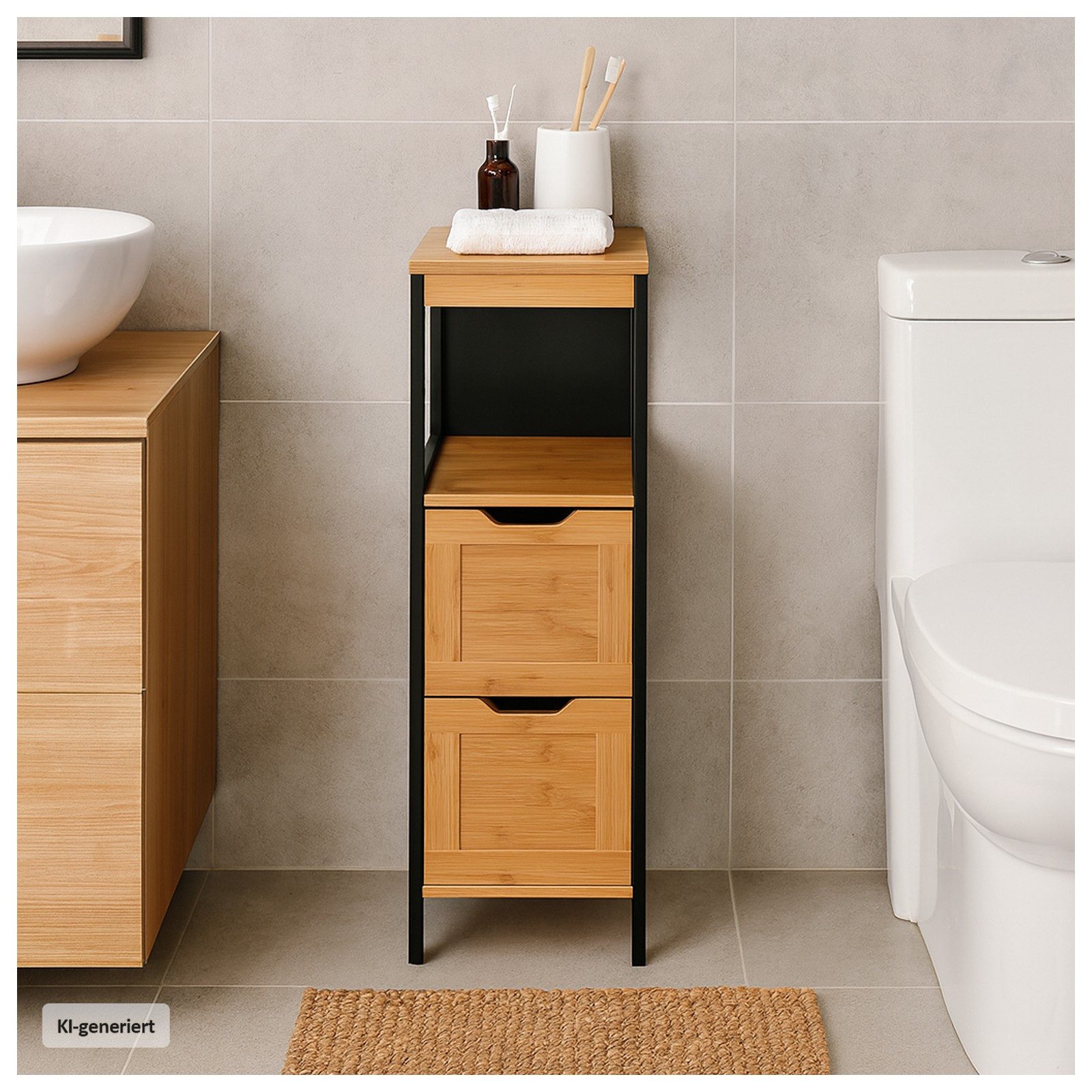 HTI-Living Kommode Beistellschränkchen mit 2 Schubladen (1 Stück, 1 St., 1 Beistellschrank), Badregal Flurkommode