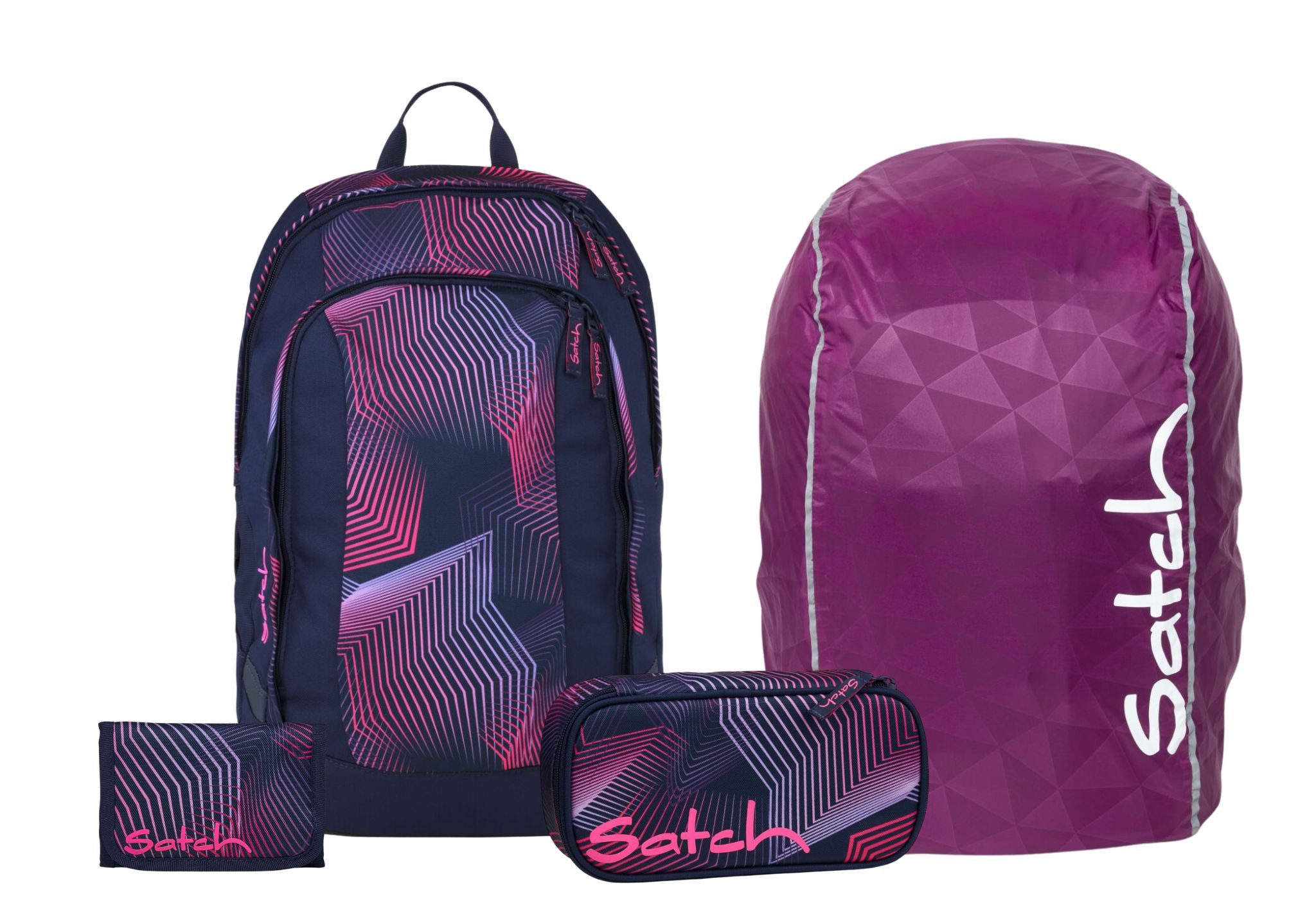 Satch Schulranzen Schulrucksack-Set AIR Seismic Pink 4-teilig (4-teilig), Schulranzen, ergonomisch, Laptop-Fach, Your-Size-System