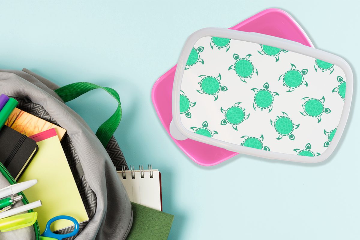 Kartusche Mädchen, Kinder, Schildkröte Erwachsene, Lunchbox (2-tlg), rosa Kunststoff, - Brotbox Kunststoff - Grün, Brotdose für MuchoWow Snackbox,