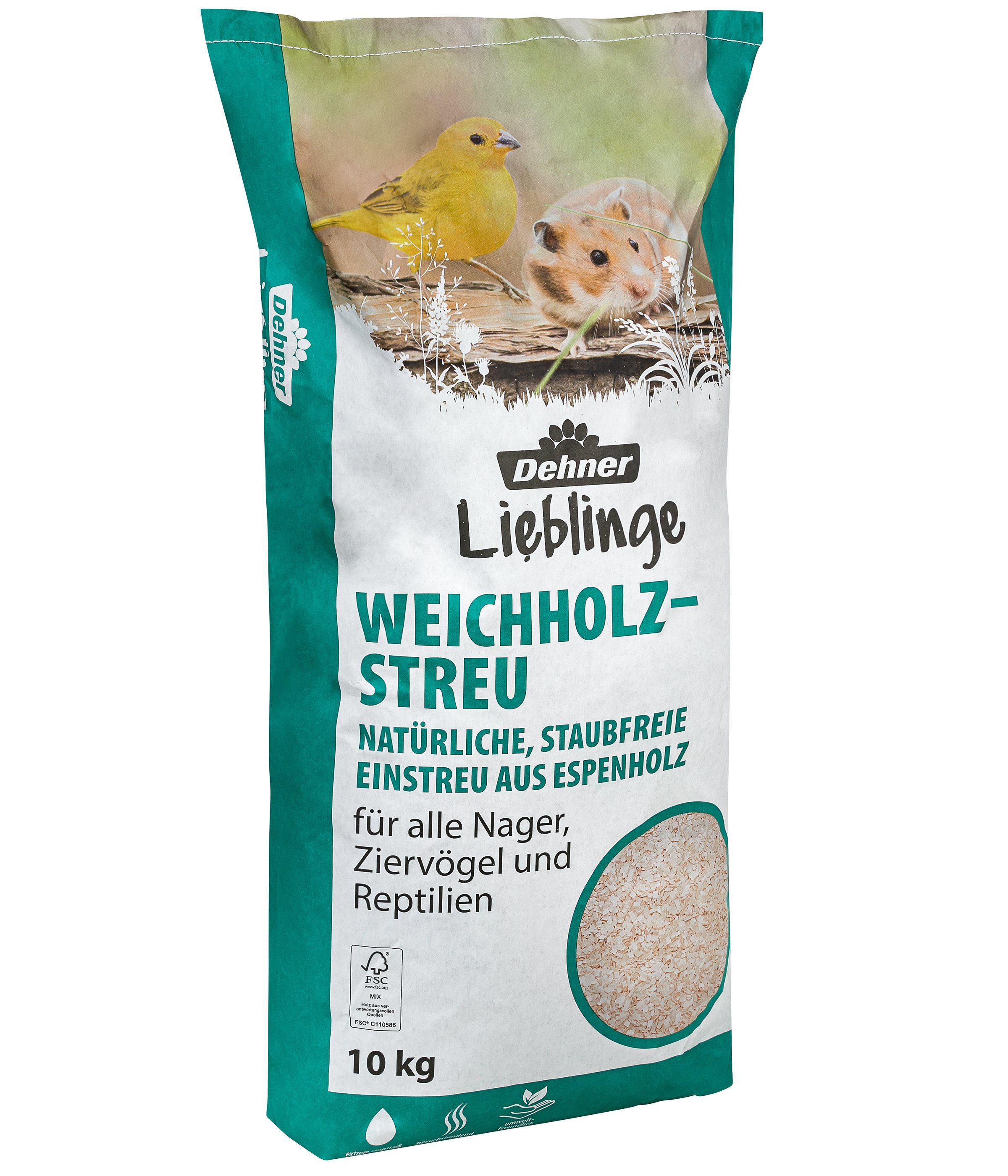 Dehner Einstreu Lieblinge Einstreu für Nager / Vögel / Reptilien, 10 kg, staubfreies Weichholz, Allergiker-geeignet