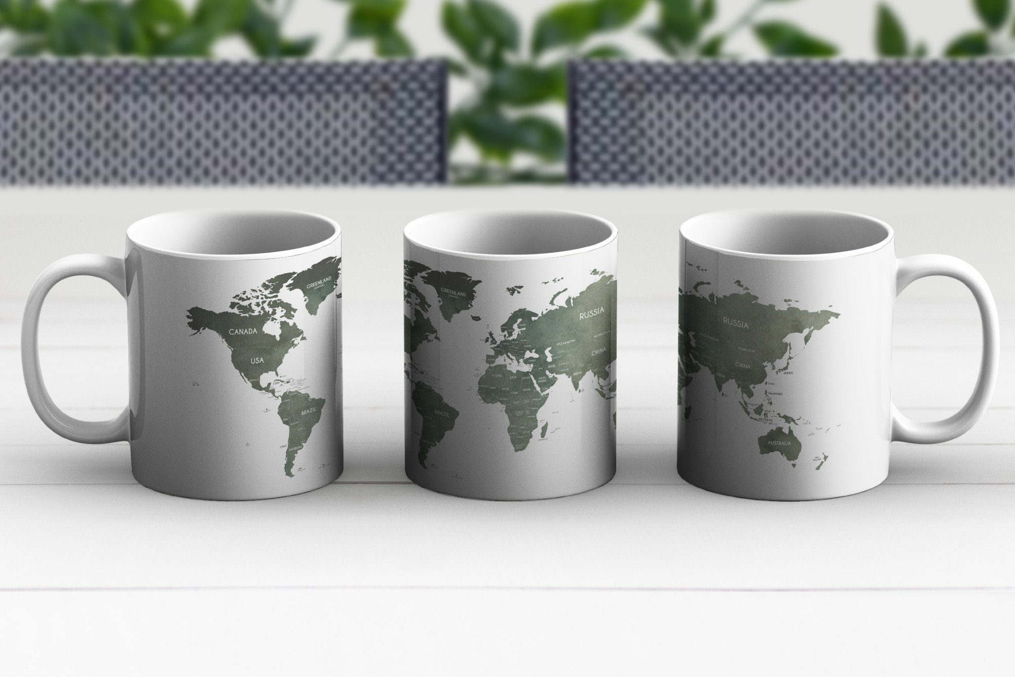 Teetasse, MuchoWow - Grau - Weltkarte Design, Teetasse, Tasse Keramik, Becher, Geschenk Kaffeetassen,