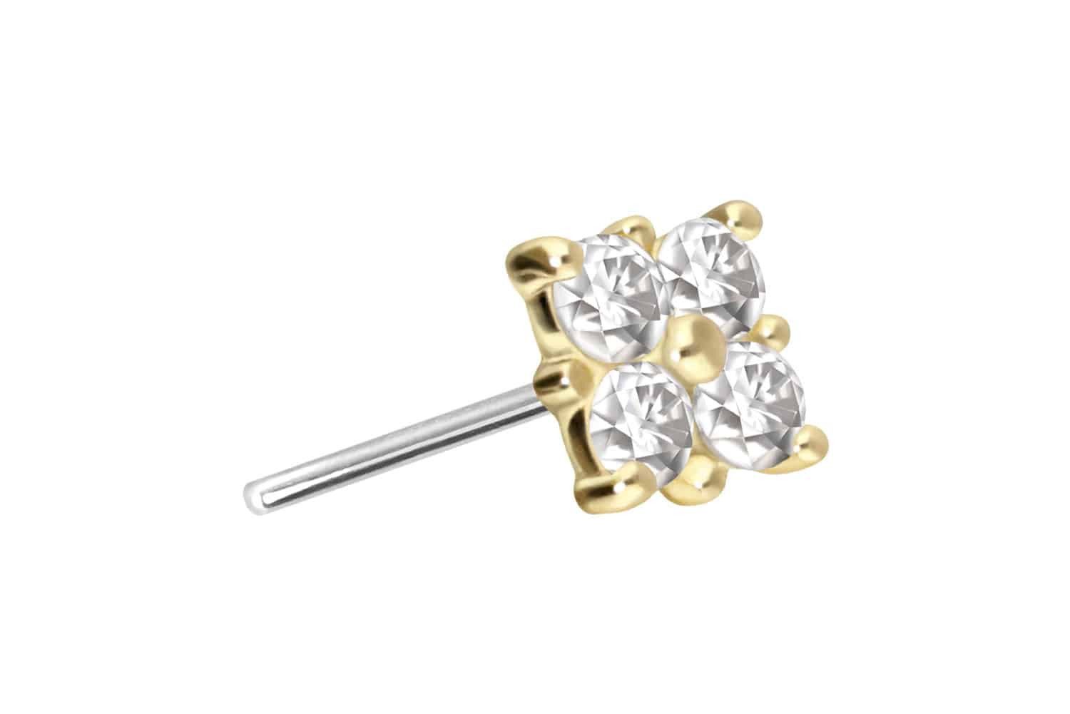 Piercing-Set 14 Karat Gold Aufsatz mit Titan Push Pin MOISSANIT-RECHTECK