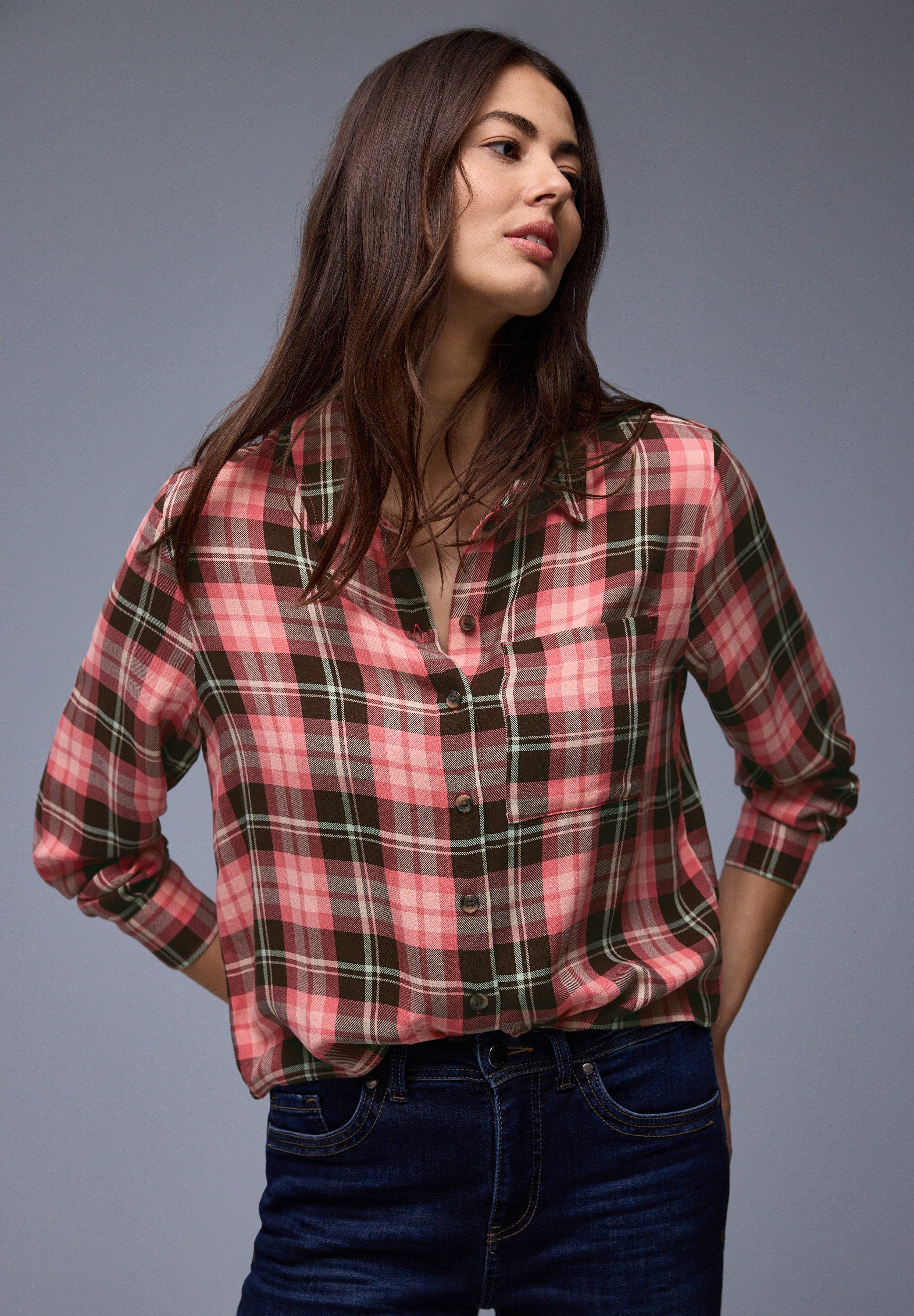 STREET ONE Langarmbluse in Karo-Optik und als Viskose