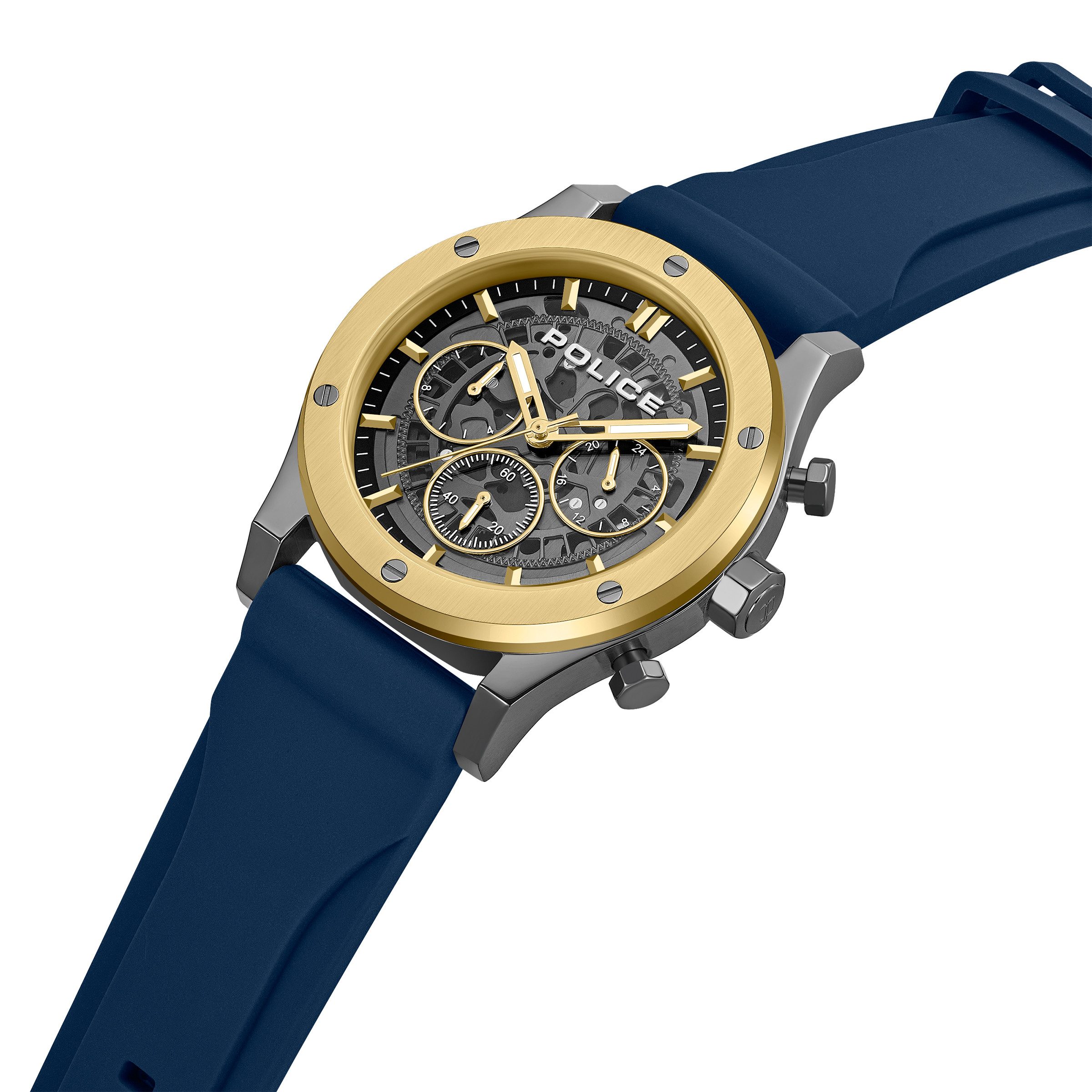 Police Quarzuhr Knotty PEWJQ0006406M, Armbanduhr, Herrenuhr, Silikonarmband, analog, 12/24-Std.-Anzeige