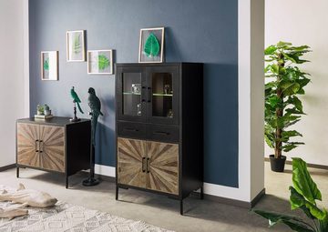 Massivmoebel24 Highboard Highboard Sheesham 80x45x145 schwarz lackiert SUN #104