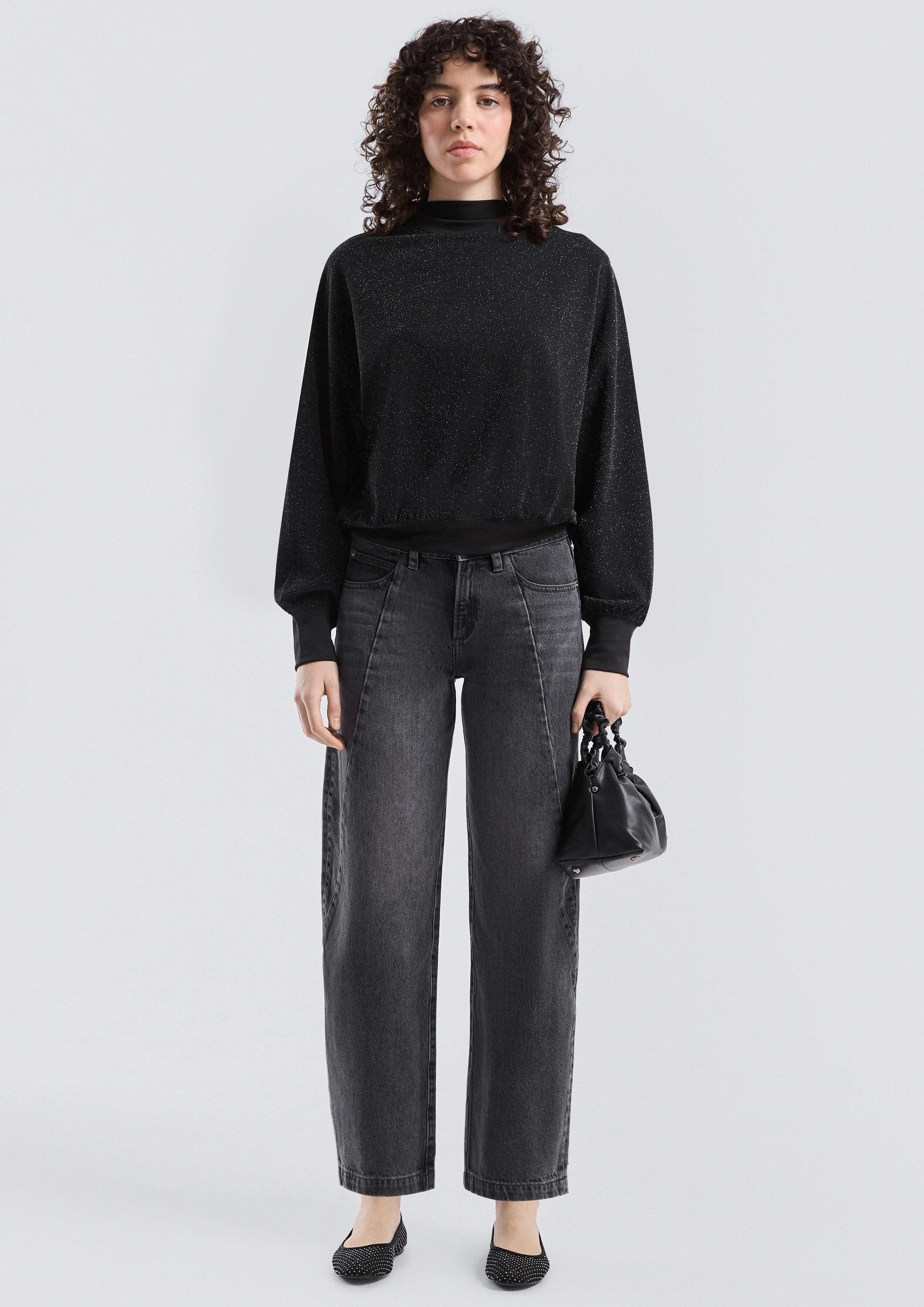 QS T-Shirt Sweatshirt Glitzer-Sweatshirt mit überschnittener Schulter