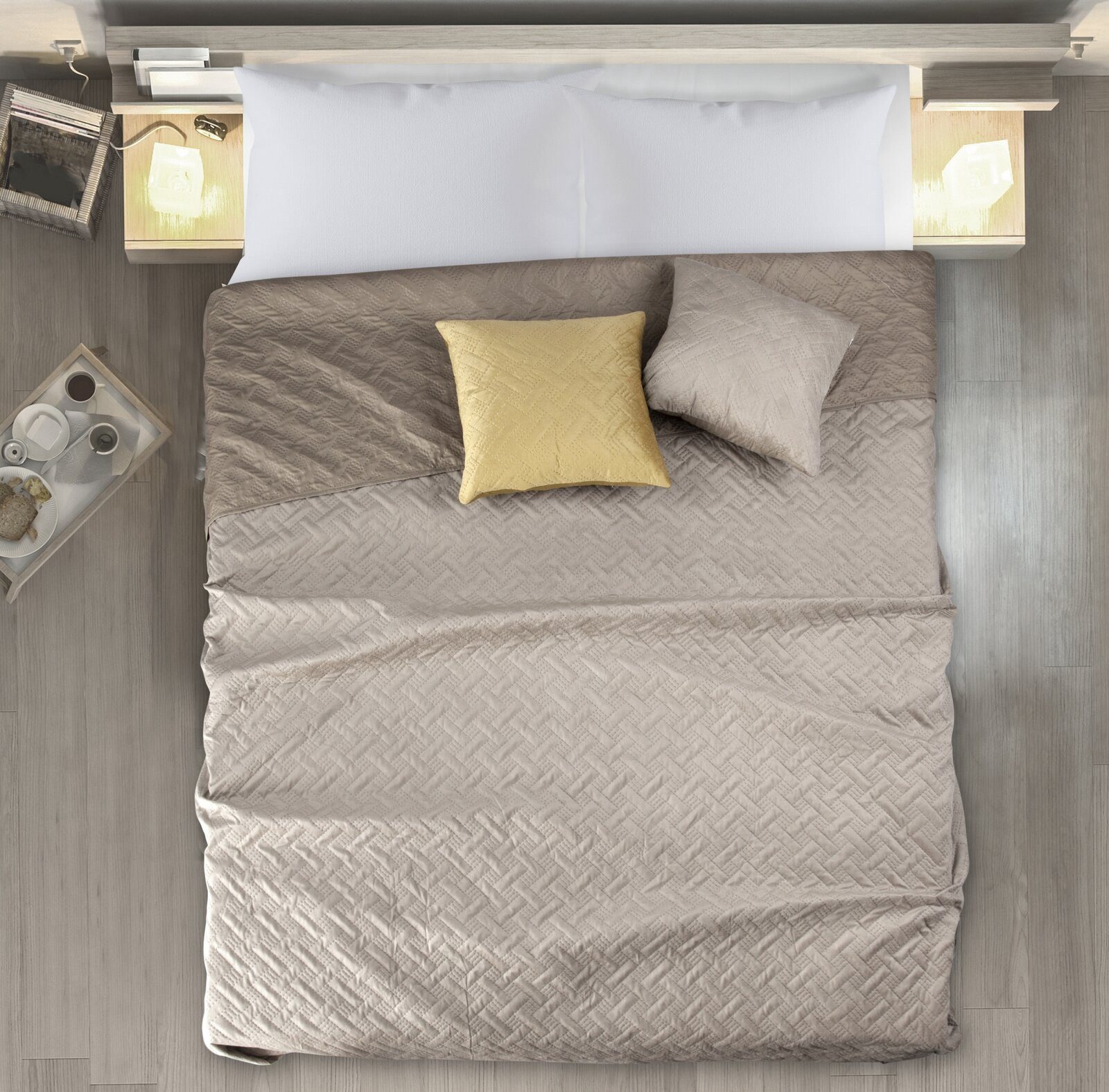 Eurofirany Tagesdecke Tagesdecke 170x210 cm – Modell LUIZ, Beige, Weicher Velours