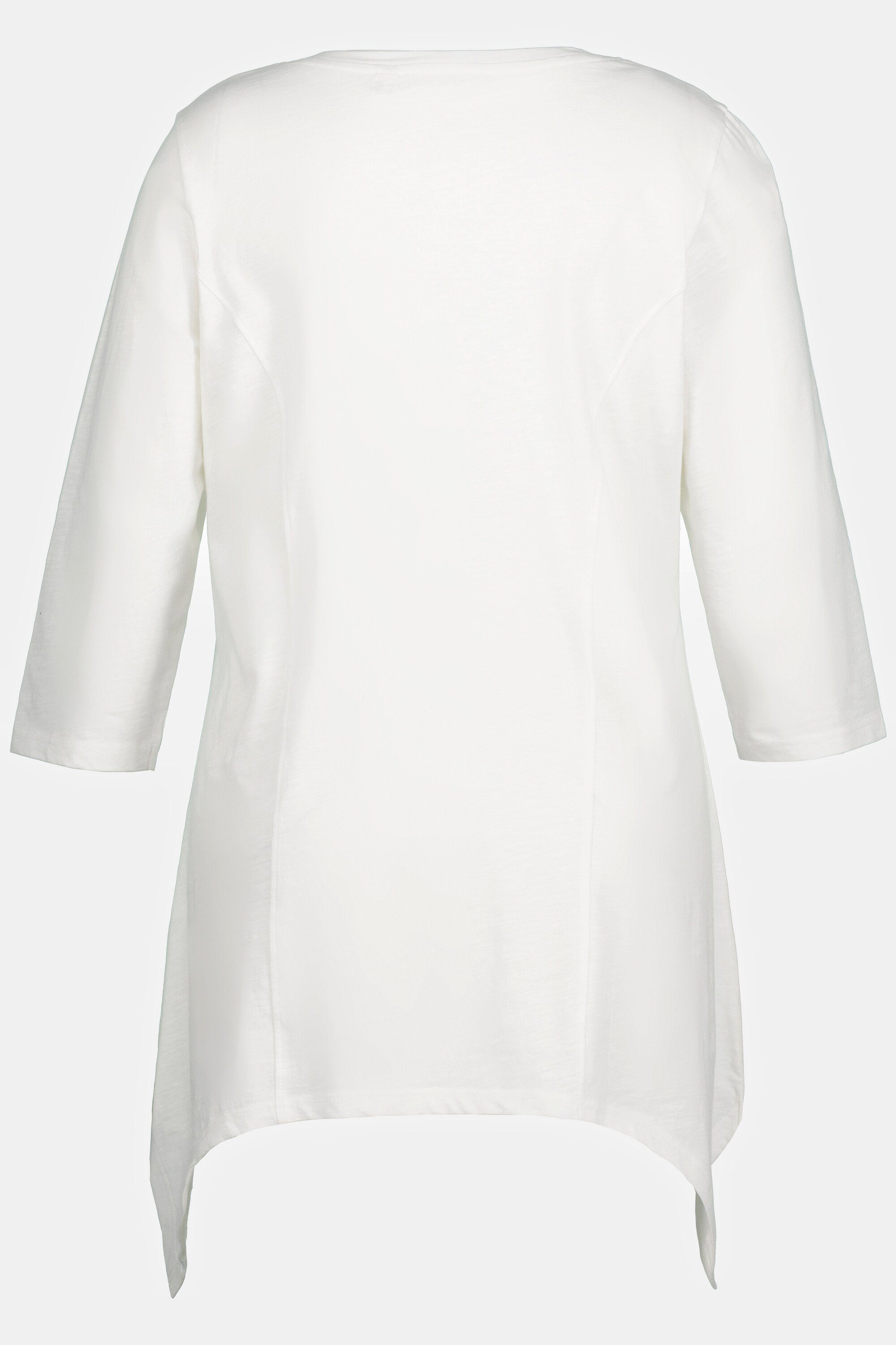 Zipfelsaum offwhite V-Ausschnitt Popken Biobaumwolle Rundhalsshirt Ulla 3/4-Arm Shirt