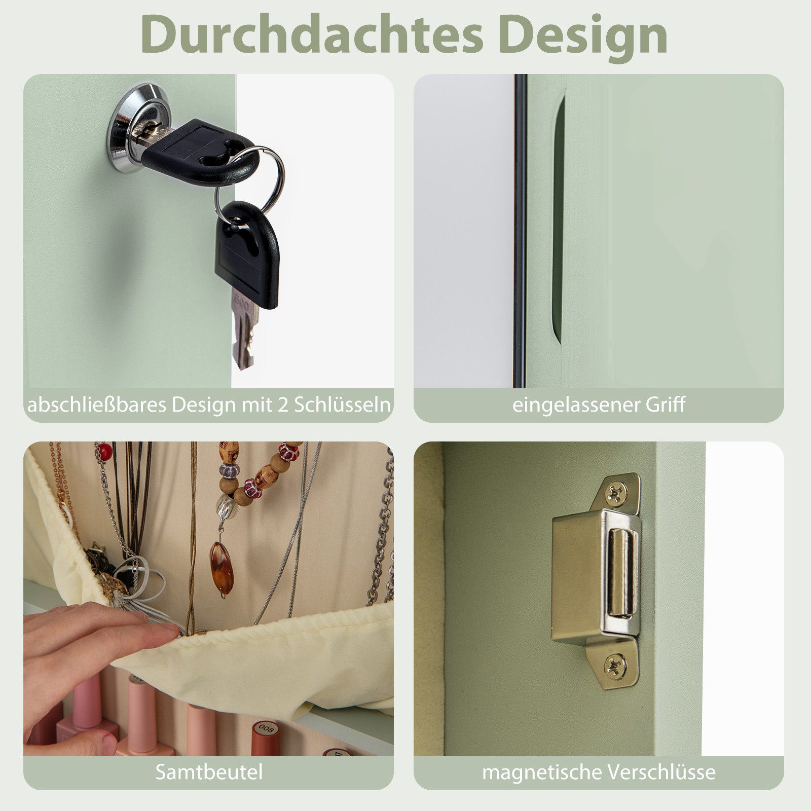 COSTWAY Schmuckschrank mit LED & Spiegel abschließbar, Wandspiegel hängend – Bild 5 von 5