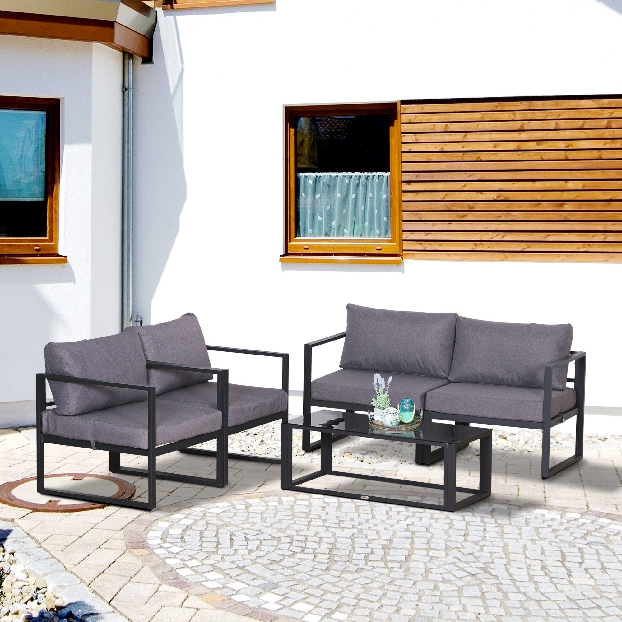 Outsunny Sitzgruppe Gartengarnitur für 4 Personen