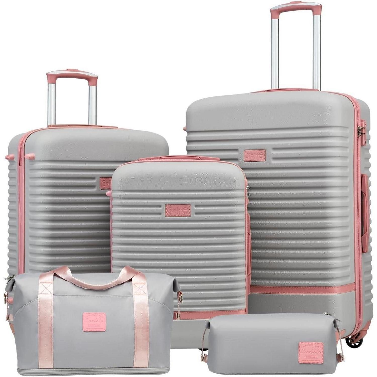 Kofferset Hartschale Koffer Set 5tlg. Grau/Rosa TSA-Schloss Reisetasche