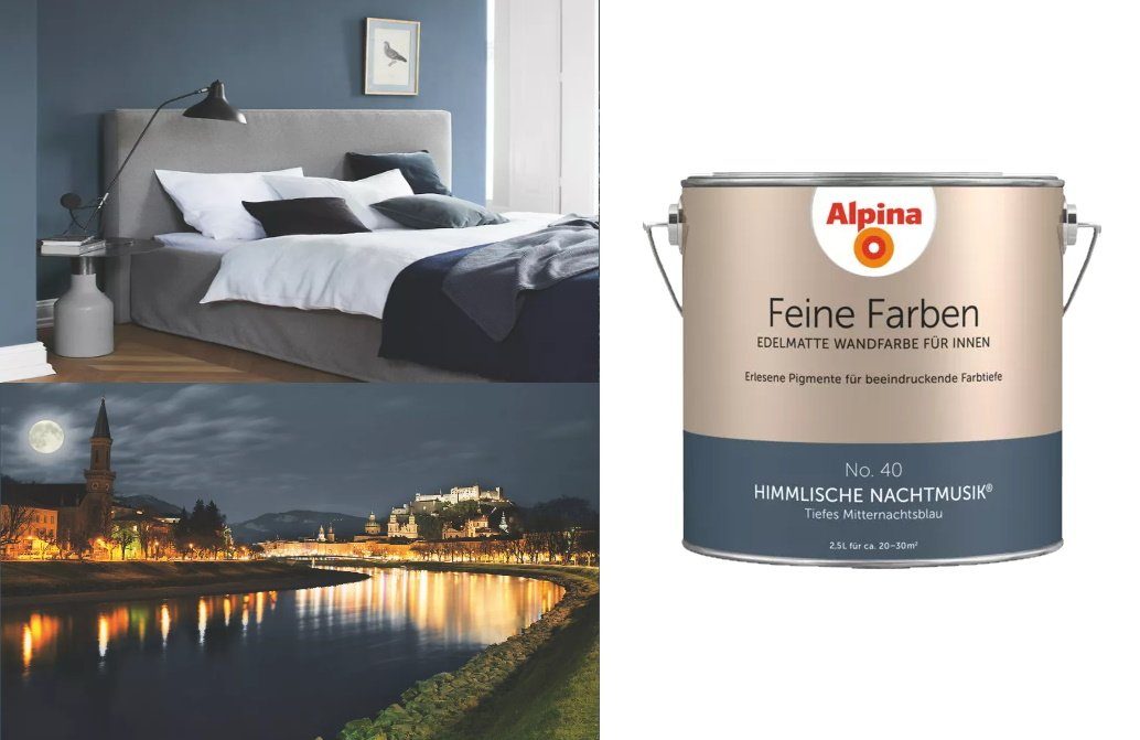 *Alpina* Wand- und Deckenfarbe Feine Farben 2,5 Liter No.40 Himmlische Nachtmusik. € 39,90, (€ 15,96 pro 1 l).