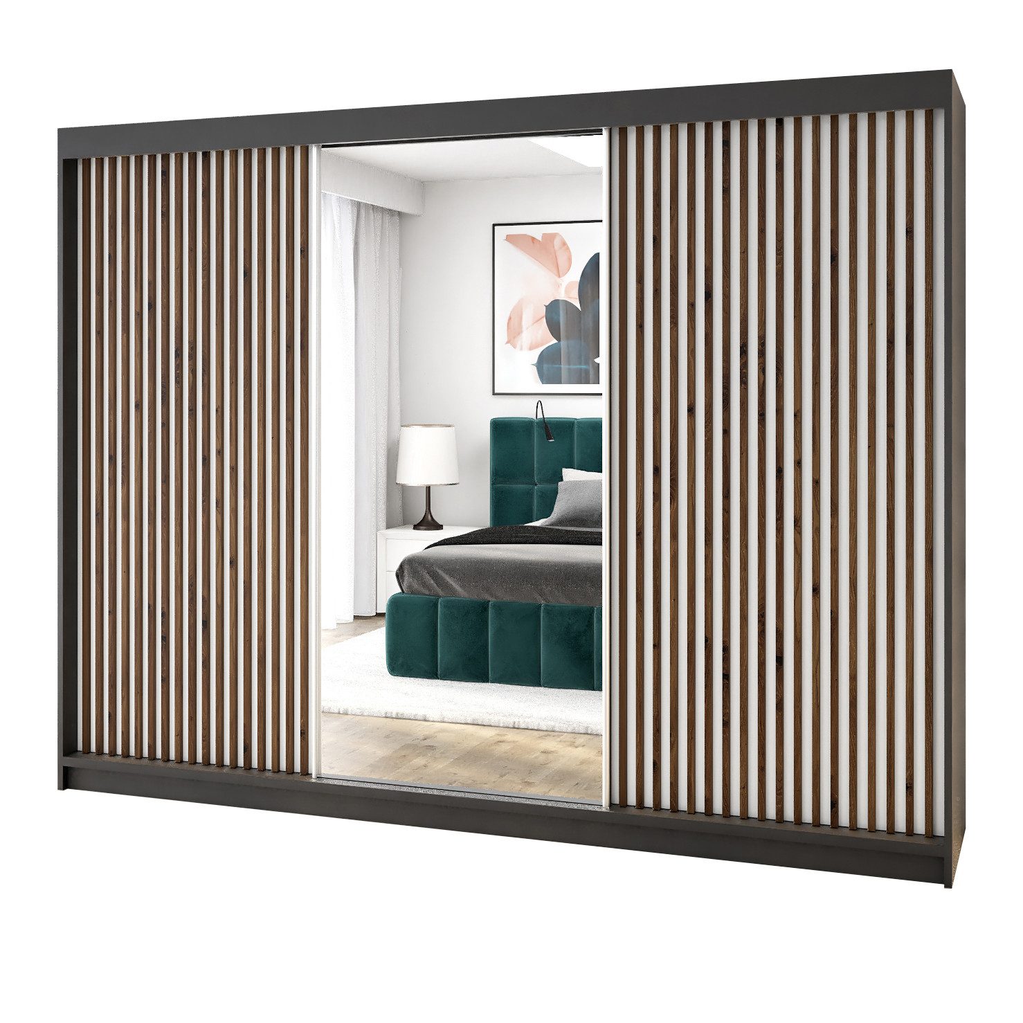 A&J MöbelLand GmbH Schiebetürenschrank FARA 200 cm, mit 4 Schubladen, Spieg günstig online kaufen