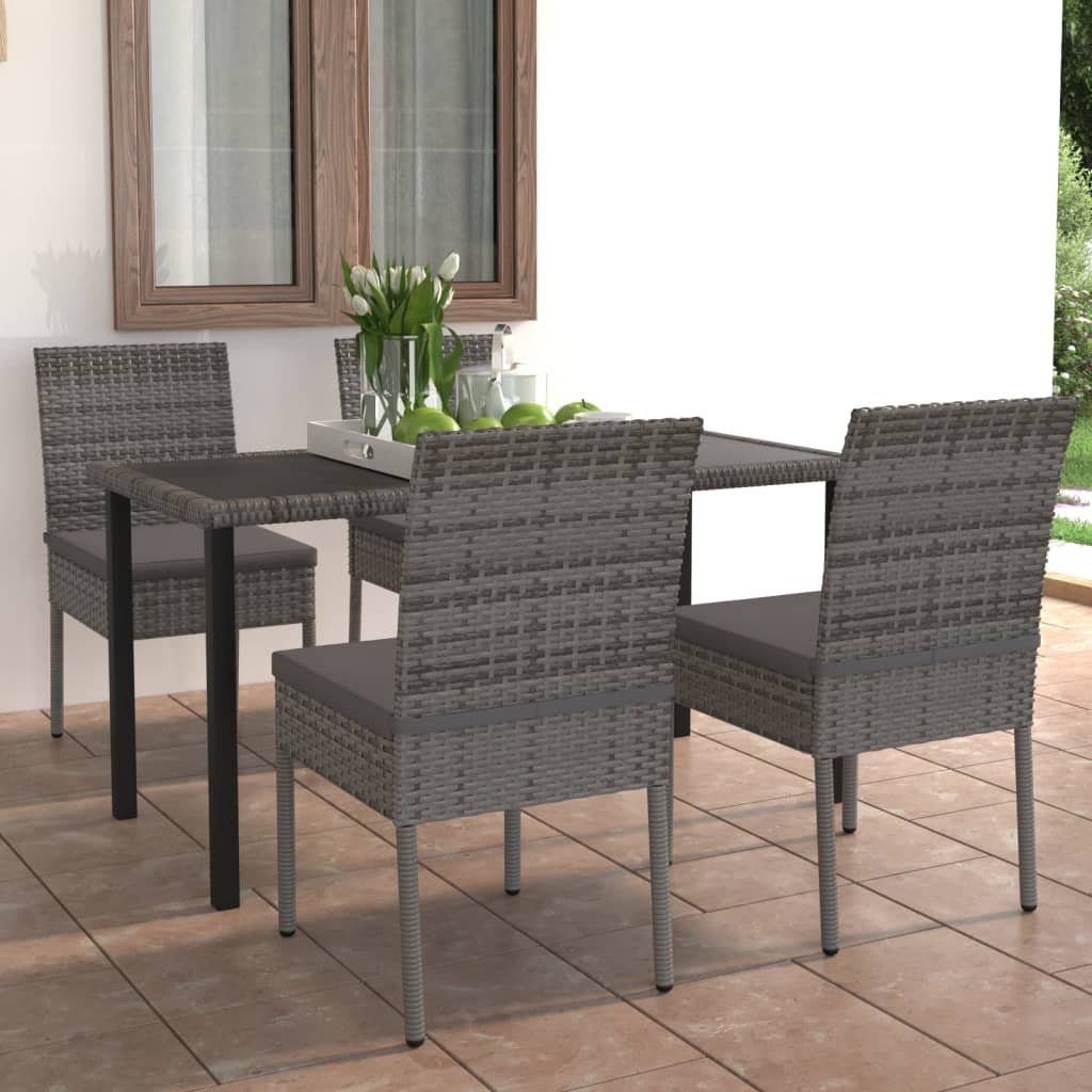 vidaXL Garten-Essgruppe 5-tlg. Garten-Essgruppe Poly Rattan Grau, (4-tlg)