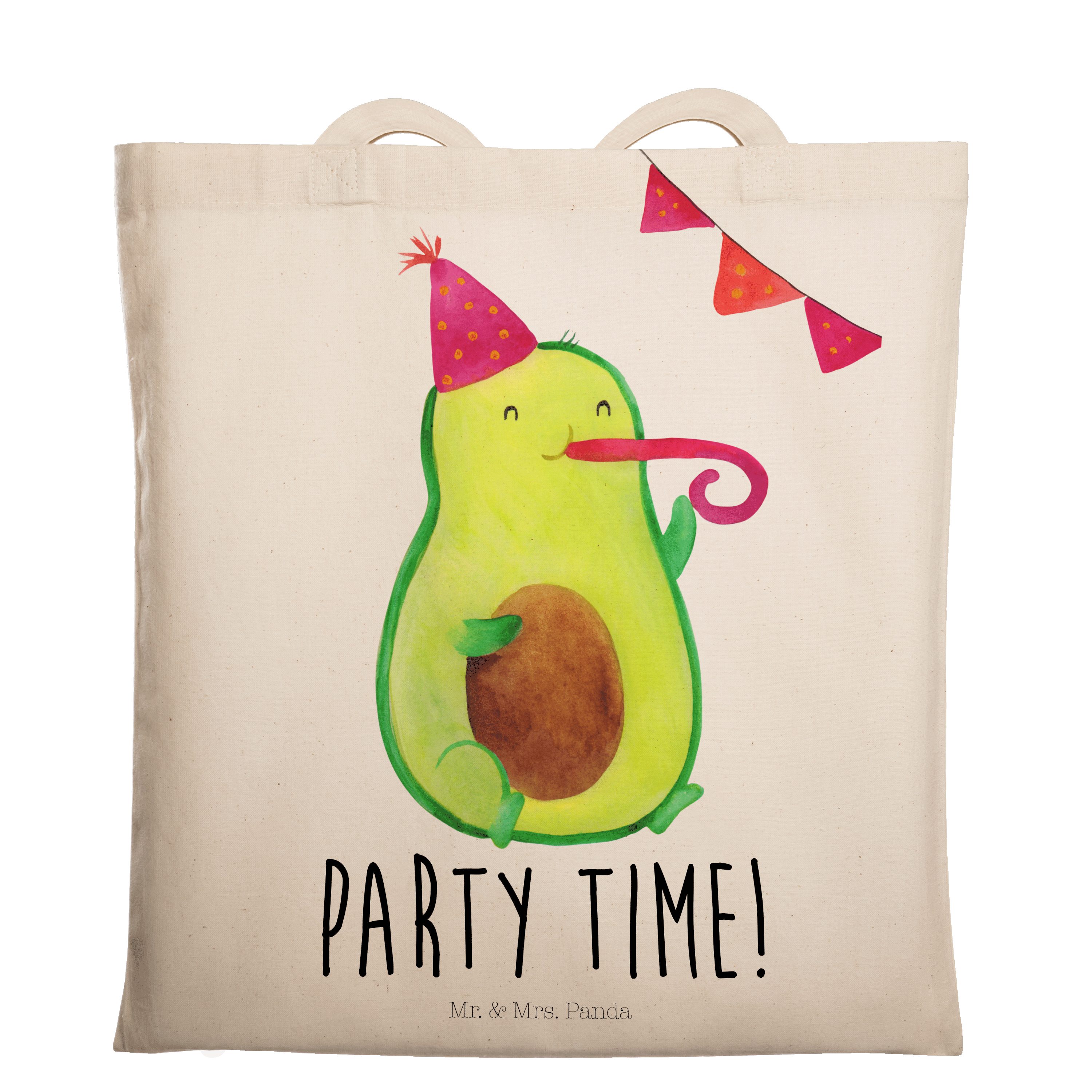 Mr. & Mrs. Panda Tragetasche Avocado Party Time - Transparent - Geschenk, Einkaufstasche, Gesund, (1-tlg)