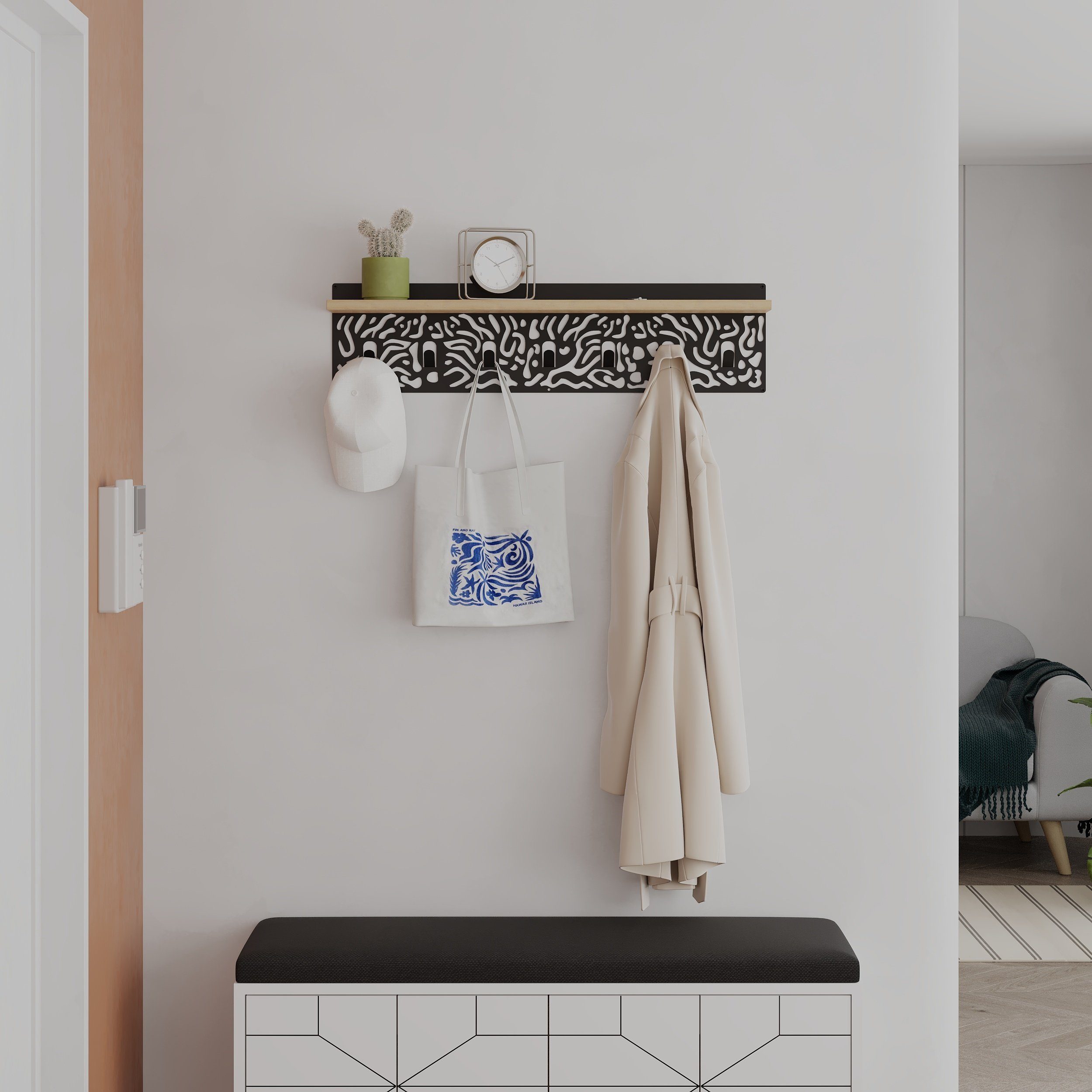 Decortie Wandhaken Novo, Wand, Holz Wandgarderobe, Garderobenhaken, Wandmontage
