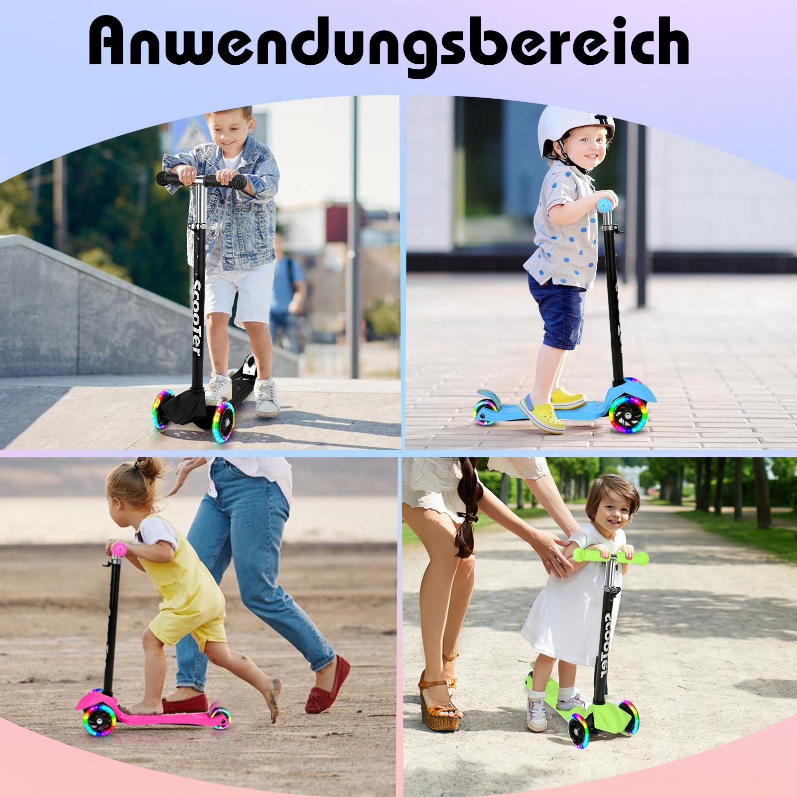 Schwarz Gimisgu Höhenverstellbar LED Räder Kinderroller Cityroller Scooter Tretroller