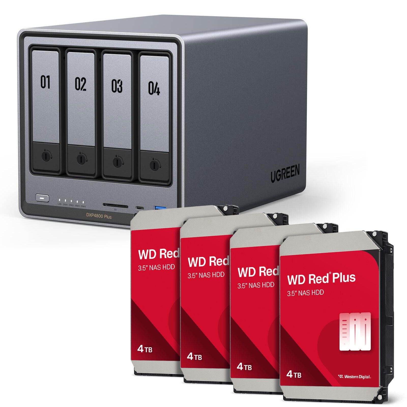 UGREEN Ugreen NASync DXP4800 Plus 4x Western Digital WD40 HDD-NAS-Festplatte