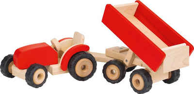 goki Spielzeug-Traktor »Traktor rot mit Anhänger«, mit echter Gummibereifung