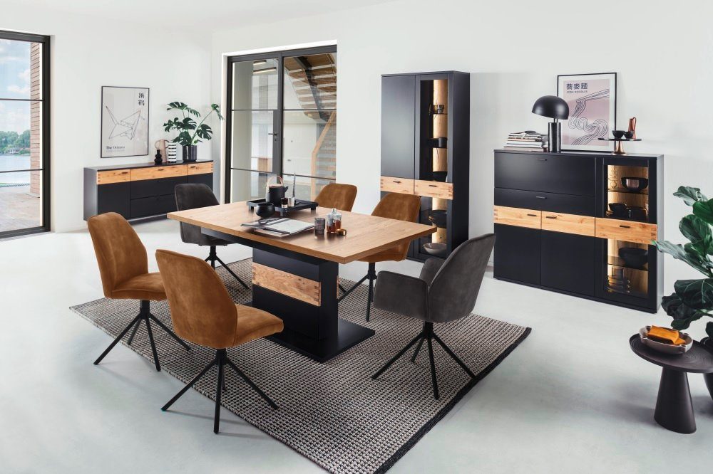 / furniture Cesena, schwarzgrau Kombi-Vitrine Wildeiche Highboard MCA