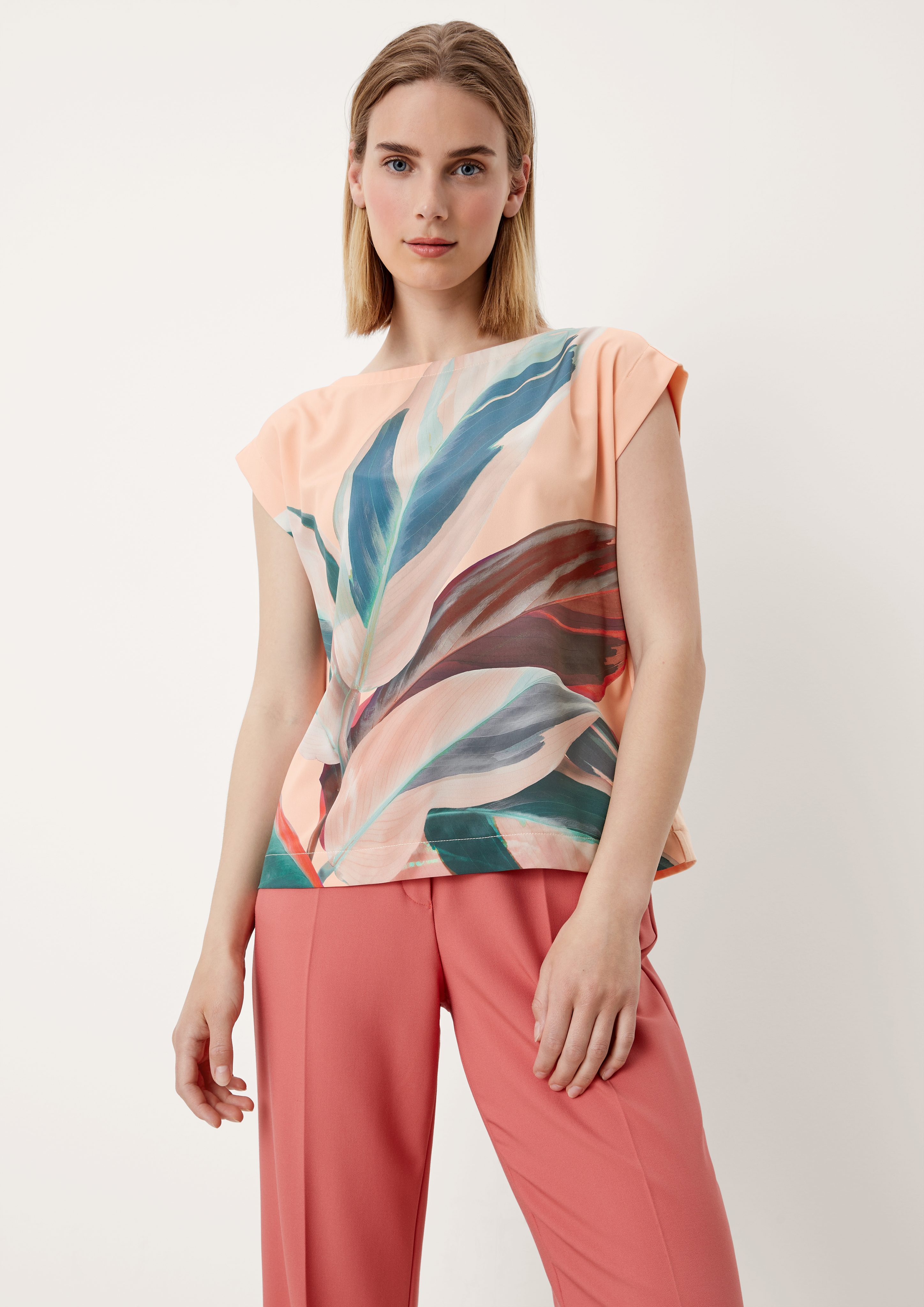 s.Oliver BLACK LABEL Kurzarmshirt T-Shirt mit Farbverlauf peach placed print