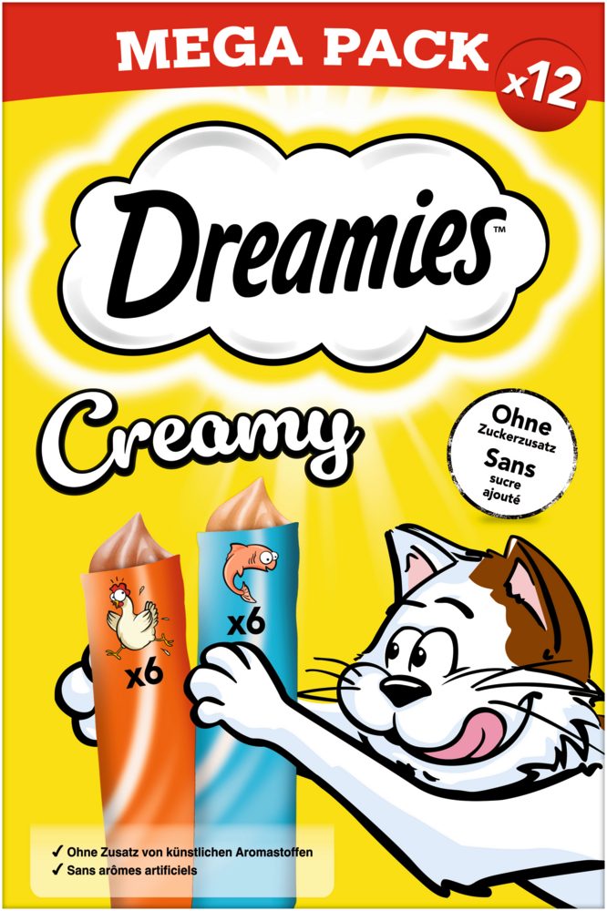 Dreamies DREAMIES™ CREAMY Multipack Huhn & Lachs 12 x 10g, Snack für: Katze