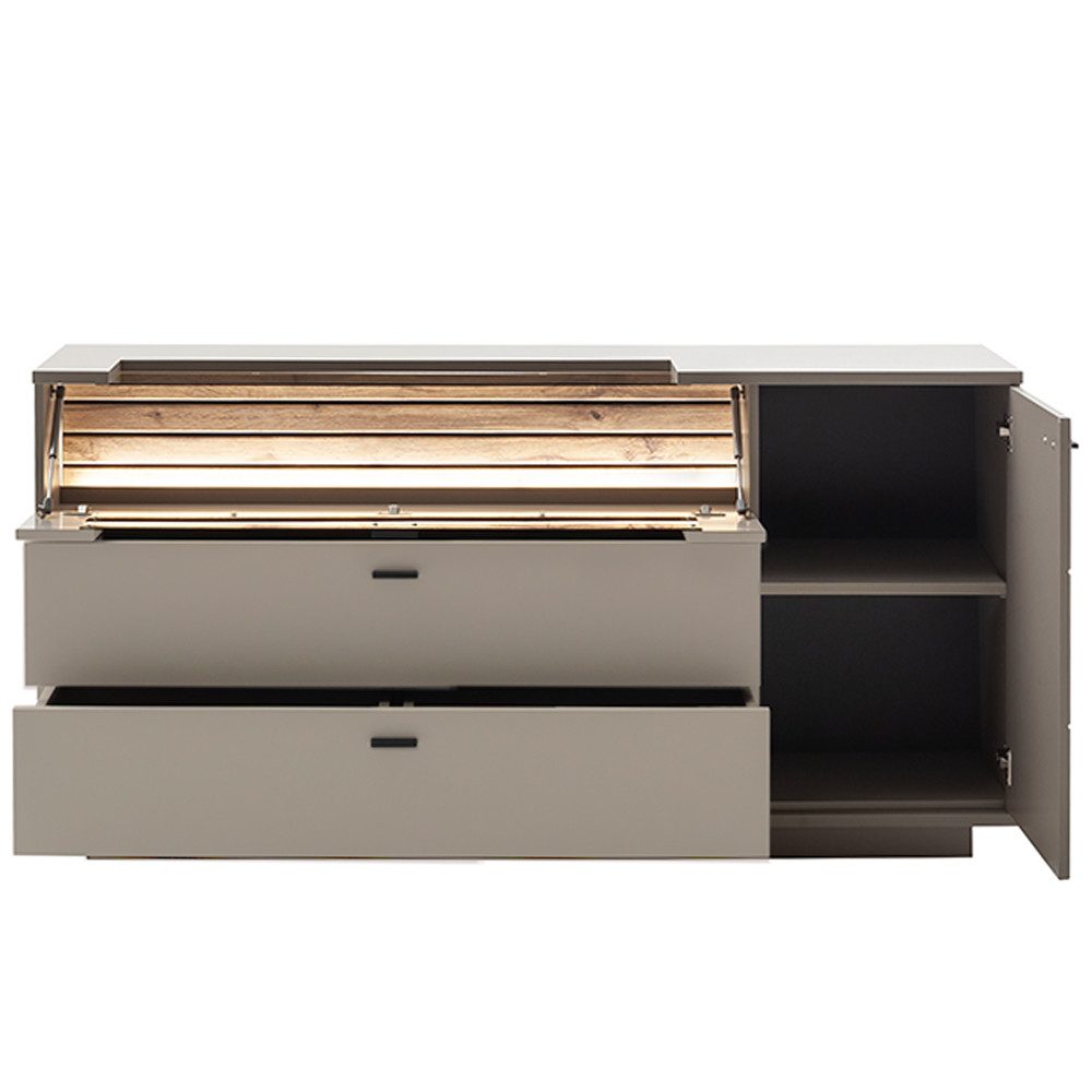 Lomadox Sideboard LIEZEN-05, grau mit Eiche, Breite 165cm, inkl. Beleuchtung