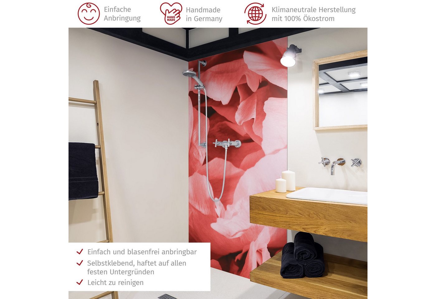 Thumbnail - Bilderdepot24 Badrückwand Blumen rosa Duschrückwand ohne Bohren Dusche Landhaus, (1-tlg., Hart-Folie Smart matt 0,35 mm)...