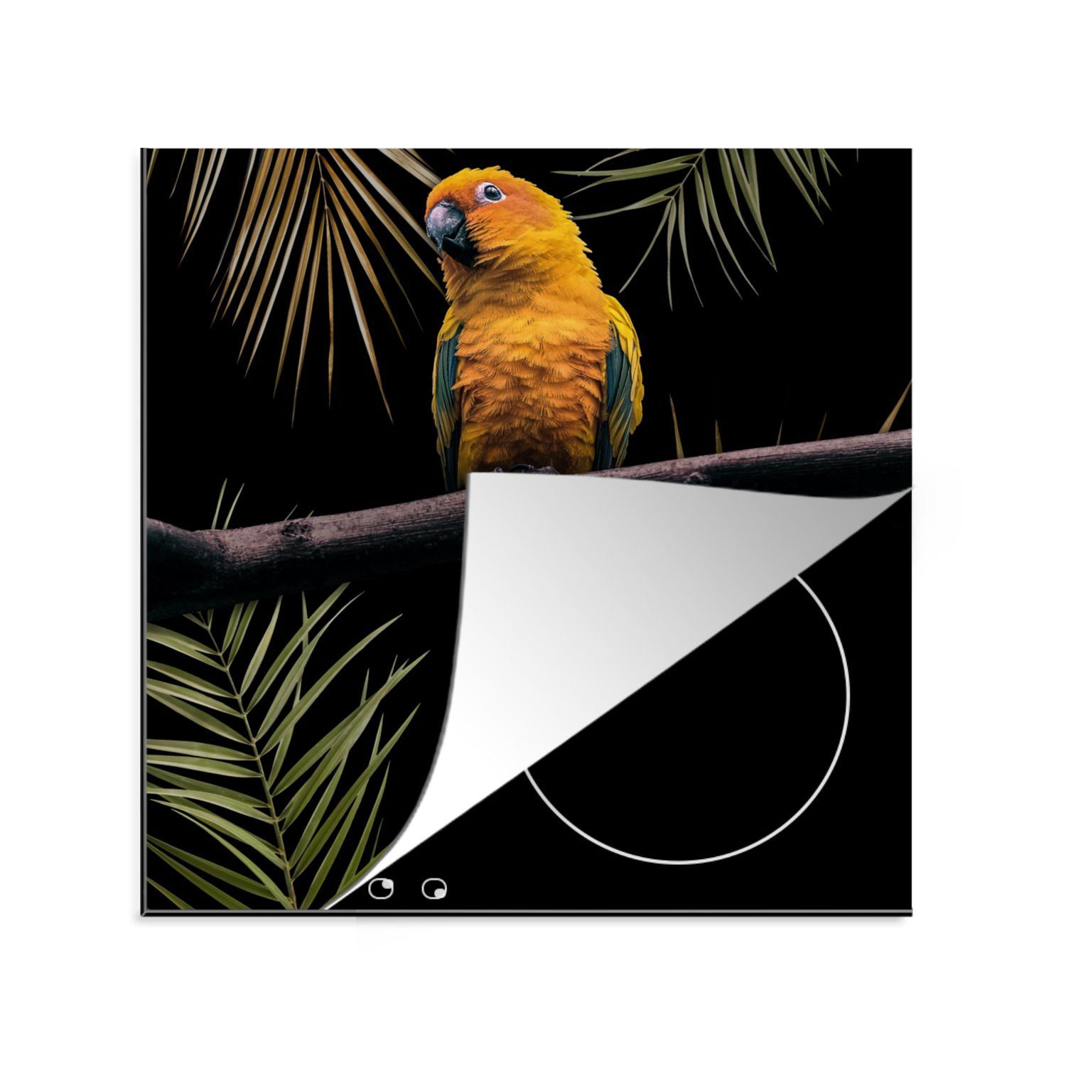 MuchoWow Herdblende-/Abdeckplatte Vogel - Blätter, Zweig Ceranfeldabdeckung, Papagei - für cm, Vinyl, küche Arbeitsplatte - (1 tlg), 78x78