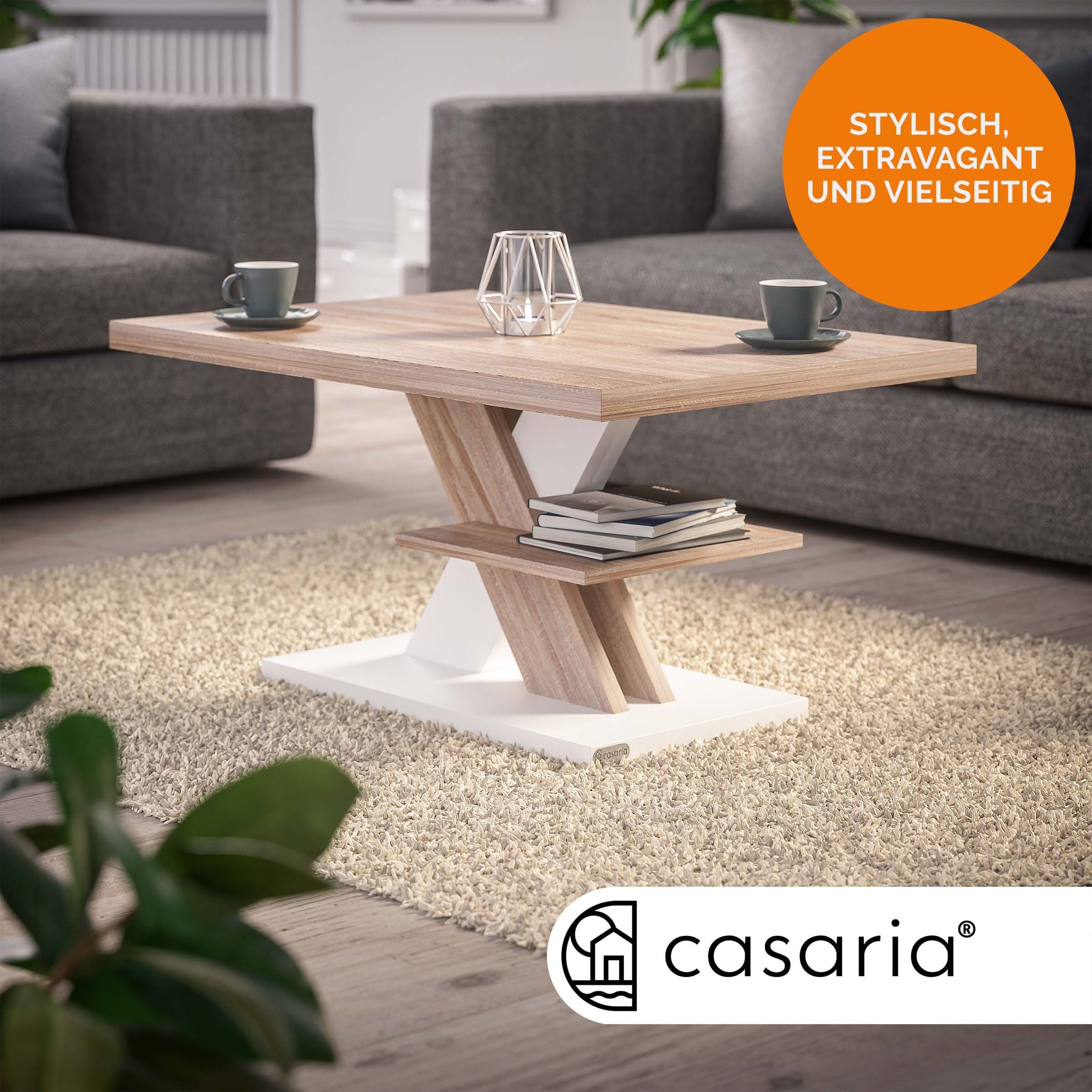 Casaria Couchtisch, 90x45x60cm Tischplatte modern 50kg Belastbarkeit Kratzfest 50mm Holz Braun