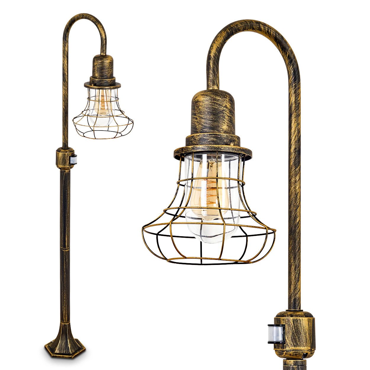 hofstein Pollerleuchte »Oliena« Außenleuchte mit Bewegungsmelder, ohne Leuchtmittel, Aluguss in Schwarz/Gold mit Klarglas-Scheiben, E27, IP44. € 59,99