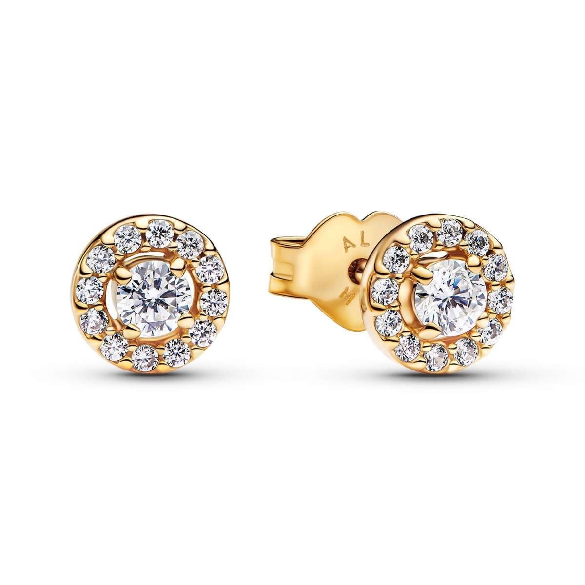 Pandora Paar Ohrstecker 263019C01, für Damen Runder Pavé Heiligenschein Goldfarben